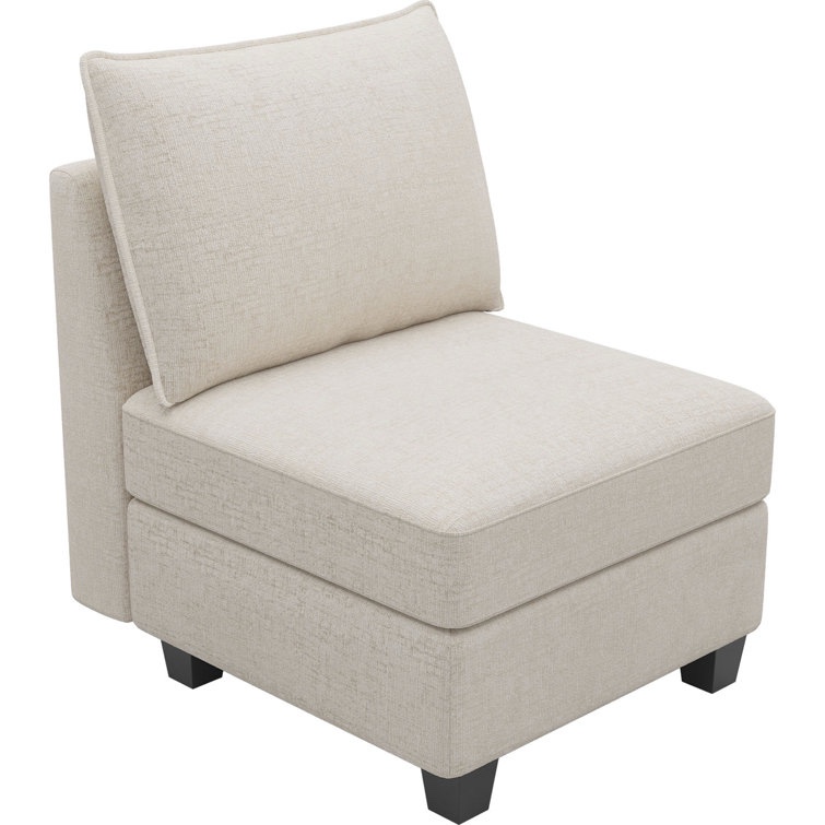 Chenille Single Seat Armless Storage Seat Fabric OR Leather Type: Beige Chenille