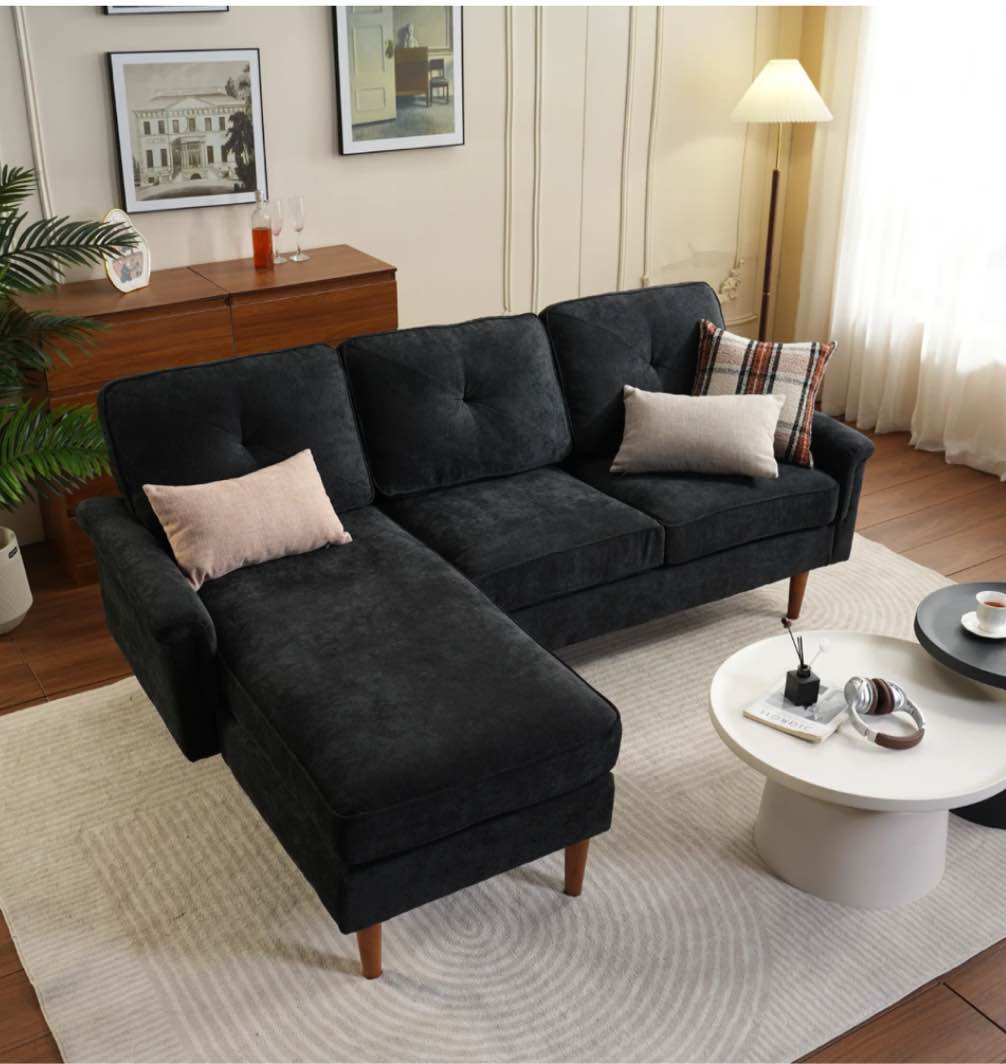 (incomplete only cushions )OVIOS 86" L-Shaped Sofa with Chaise Twill Fabric