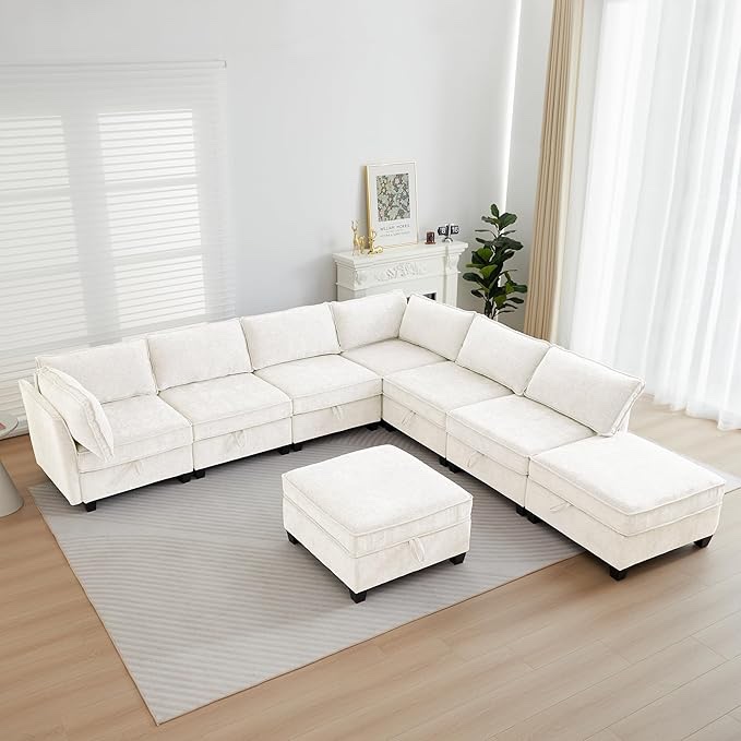 ((incomplete similar))Oversize Corner Modular Sectional Sofa Set, Convertible L Shaped Couch with Storage, 8 Seater Sofa Modular with Ottomans and Reversible Chaise for Living Room, Office (Beige)