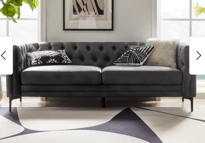 (INCOMPLETE) (BOX 1 OF 2 ) Calymne 84" Classic Square Arms Sofa with Button-Tufted Back by HULALA HOME - GREY
