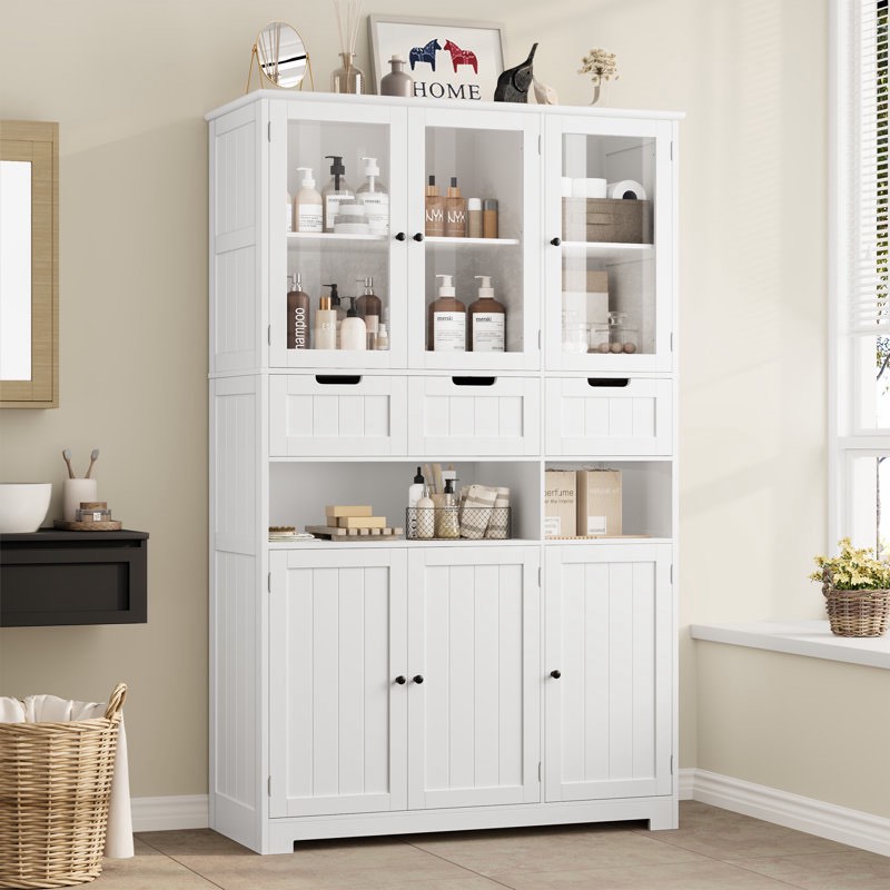 (incomplete)67''H x 41''W Bathroom Cabinet, Freestanding Linen Cabinet, DIY Drawer Combination