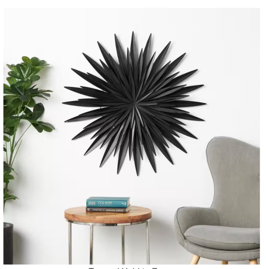 Metal Large Layered 3D Sunburst Black Wall Decor