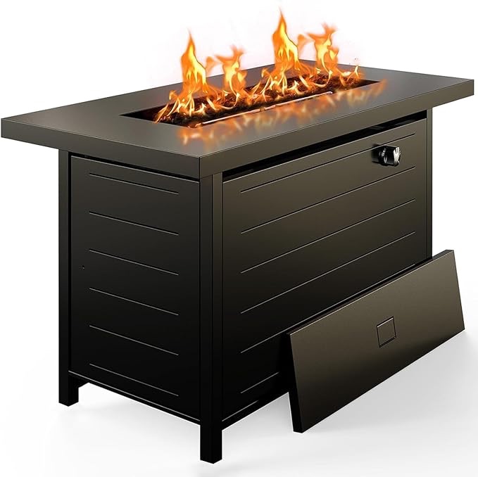 (INCOMPLETE) (BOX 2 OF 2 ) Ciays 42 Inch Gas Fire Pit Table, 60,000 BTU Propane Pits for Outside with Steel Lid and Lava Rock, 2 in 1 Firepit Table Gatherings Parties on Patio Deck Garden Backyard, Black