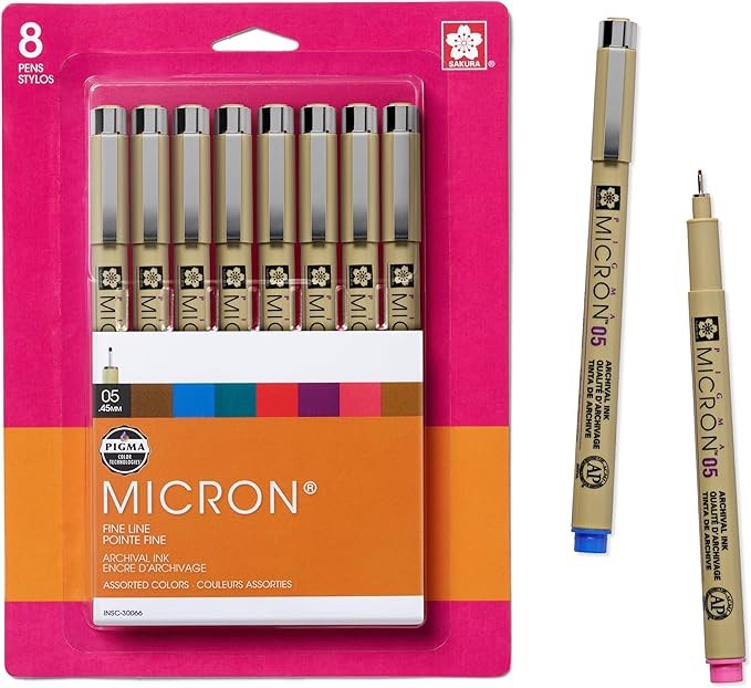 Sakura Pigma 30068 Micron Blister Card Ink Pen Set, Ass't Colors, 01 8CT Set