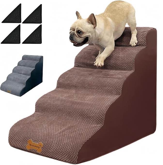 Small Dog Stairs to high beds, 5-Step small large dog steps for couch/bed high 12"-16 inchs, 2 3 4 5 steps Dog Pet Stairs for old large dogs & cats, With Non-Slip sticker balanced 30D dog ramp