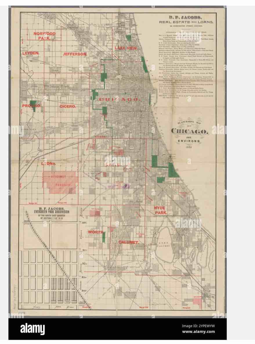 frame Blanchard's map of Chicago, and environs 1889 Stock Photo - Alamy 