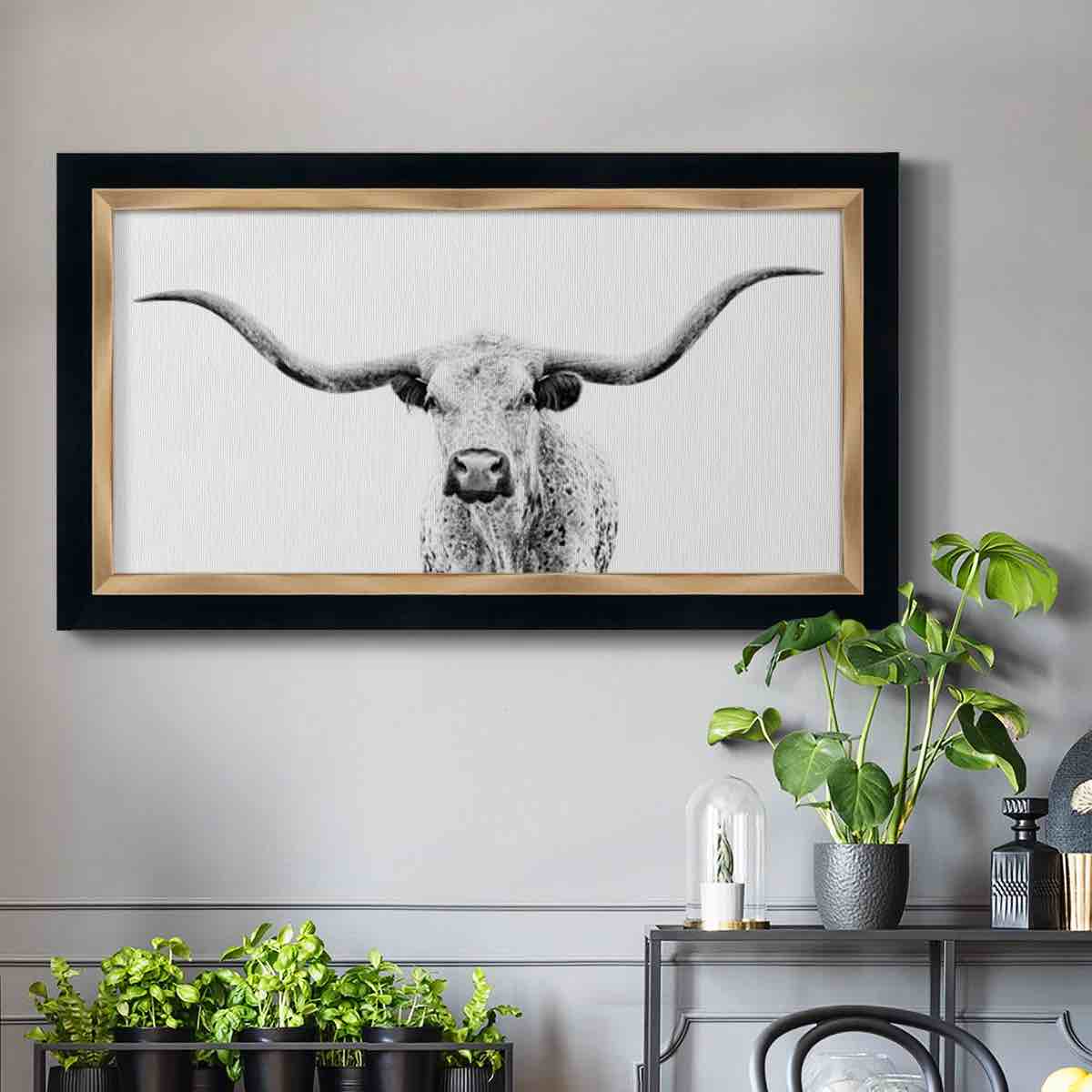 Longhorn Gaze - Single Picture Frame Print on Canvas