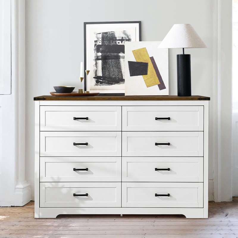 Astred 8-Drawer Dresser 54"W Double Dresser With Rustic Brown Top Panel