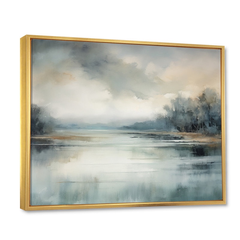 Misty Lake Serenity Retro Watercolor I On Canvas Print