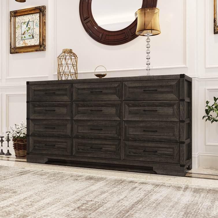 Incomplete 69.1'' Wide Wood Rustic Chest Of Drawers Farmhouse 12 Drawers Dresser