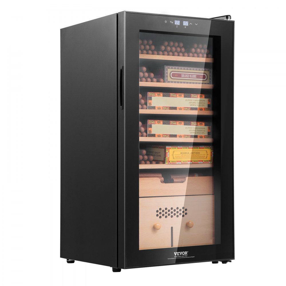 Electric Cigar Humidor, 82L Cigar Humidor Cabinet with Cooling, Heating & Humidity Control, 6 Layer Spanish Cedar Wood & Double Mirror Glass Cigar Humidor, for Up To 500 Cigars, Gift