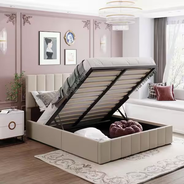 Braaud upholstered hydraulic lift up storage bed without headboard 