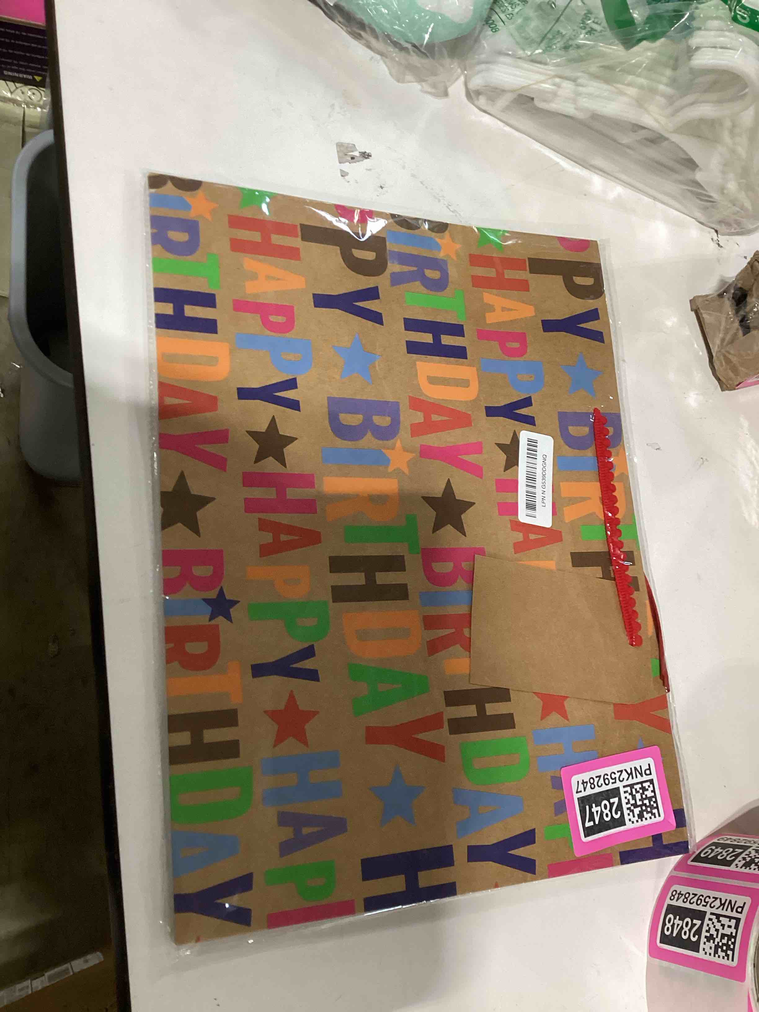 LaRibbons 16.5" Extra Large Kraft Birthday Gift Bag with Tissue Paper and Greeting Card, Colorful Te