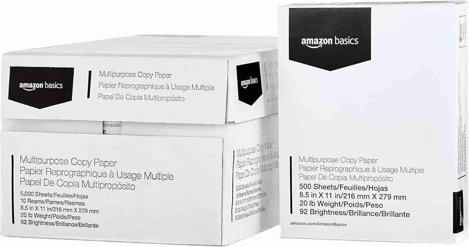 Condition photo showing As Is for Amazon Basics Multipurpose Copy Printer Paper, 20 lb, 8.5 x 11 Inches, 10 Reams (5,000 Sheets), 92 Bright, White