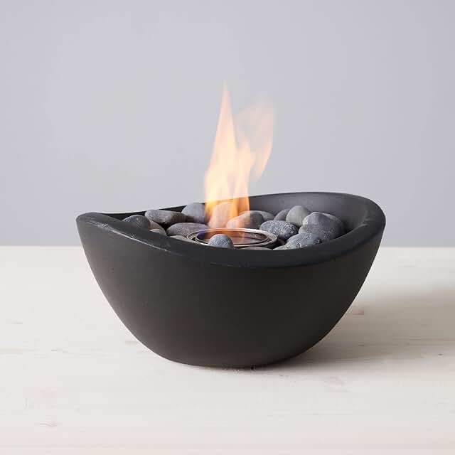 TerraFlame Wave Concrete Table Top Gel Fuel Fire Bowl - Indoor and Outdoor Use