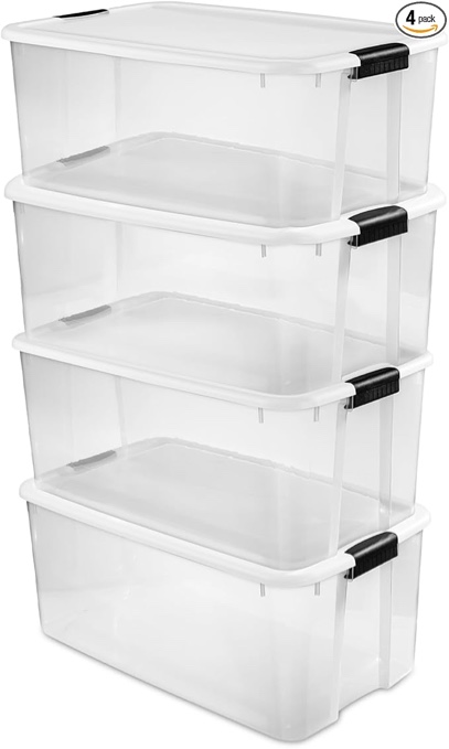 Sterilite 4-Pack Ultra Latching Box, Large Storage Bins w/ Lids, Clear Plastic, 116 Quart