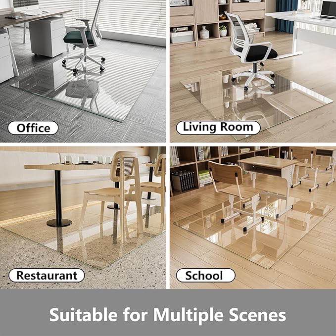 koonmi chair mat for carpet, tempered glass 50"x65" office chair mat, glass chair mats protector with rounded and polished edges, ideal for hardwood floor, wooden floor, carpet, desk rolling chair