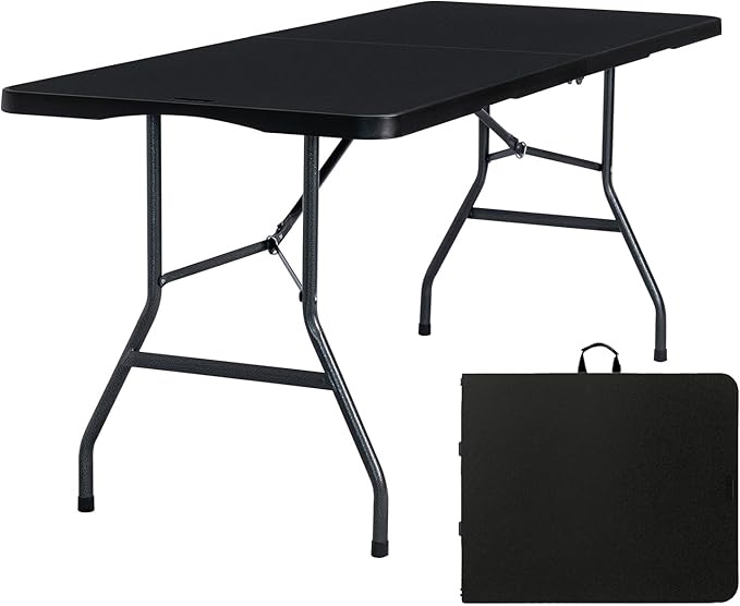 (similar to)Byliable Folding Table 6ft Portable Heavy Duty Plastic Fold-in-Half 6 Foot Foldable Table Utility Dining Indoor Outdoor with Carrying Handle for Camping Picnic and Party, Black