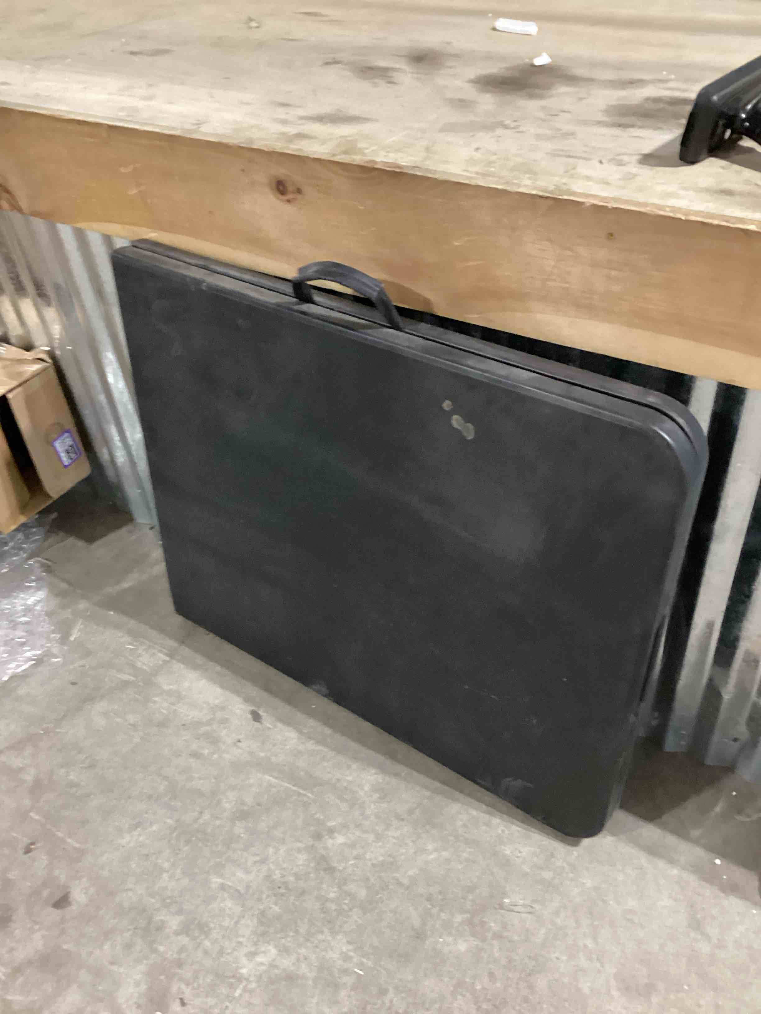 Condition photo showing As Is for (similar to)Byliable Folding Table 6ft Portable Heavy Duty Plastic Fold-in-Half 6 Foot Foldable Table Utility Dining Indoor Outdoor with Carrying Handle for Camping Picnic and Party, Black