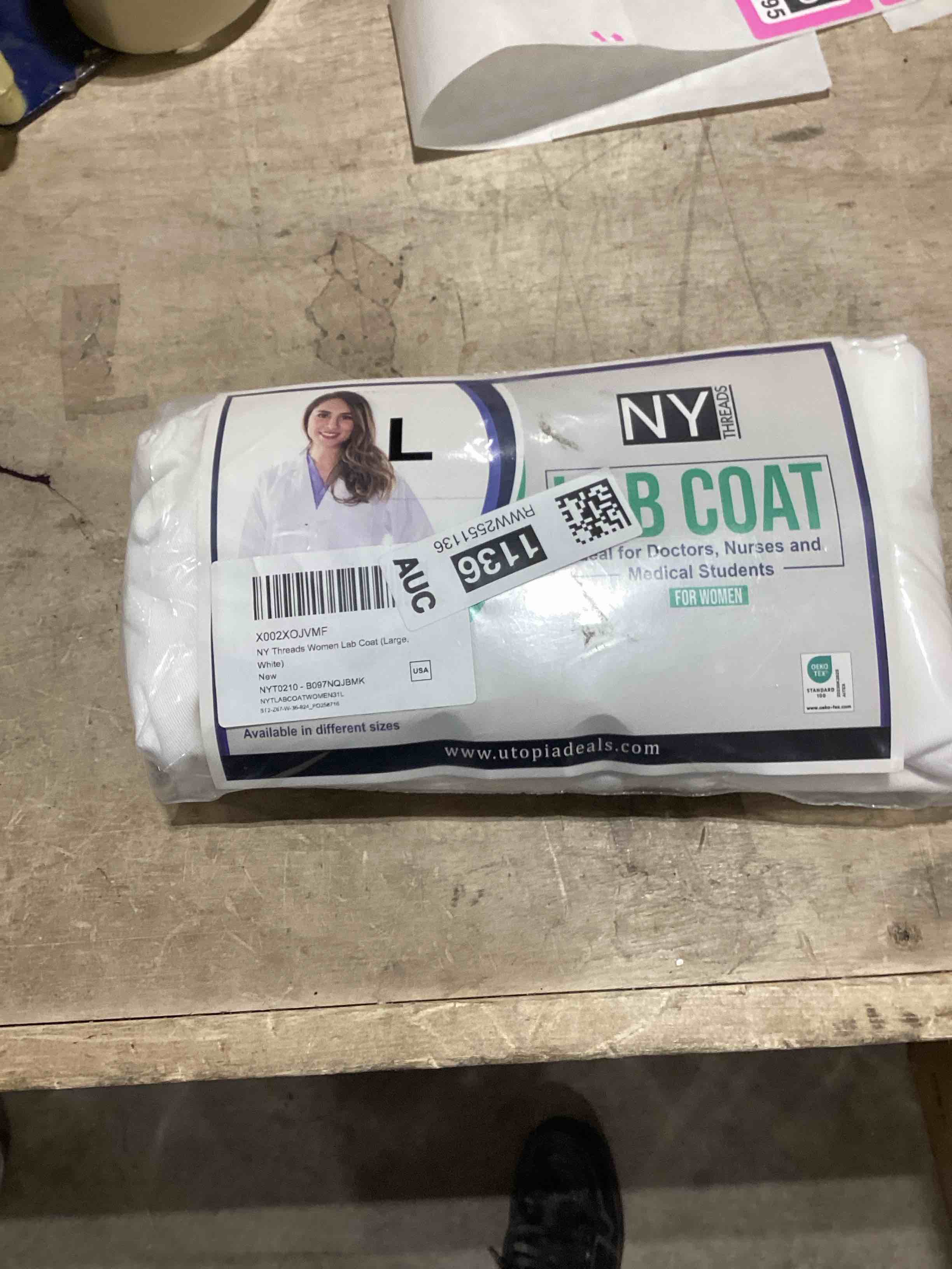 Condition photo showing As Is for VOGRYE Professional Lab Coat for Women Long Sleeve, White, Unisex