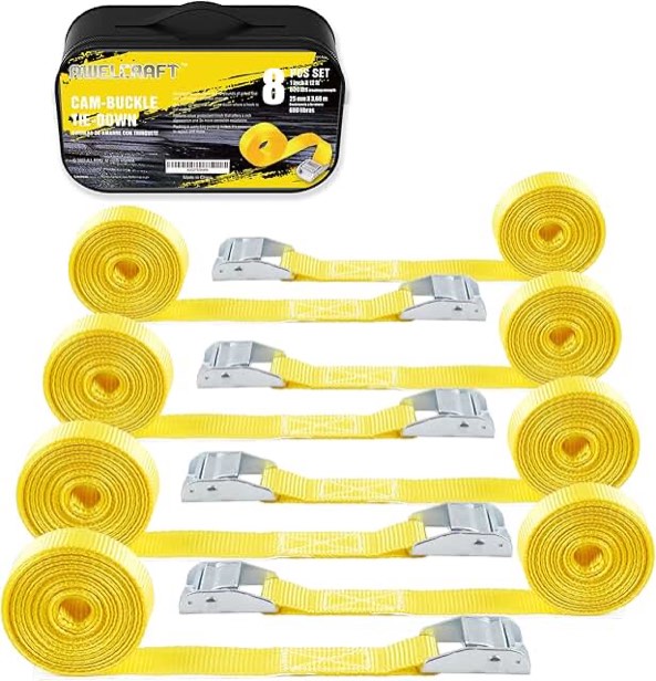 (case pack of 14) king tie downs & straps 7 boxes yellow