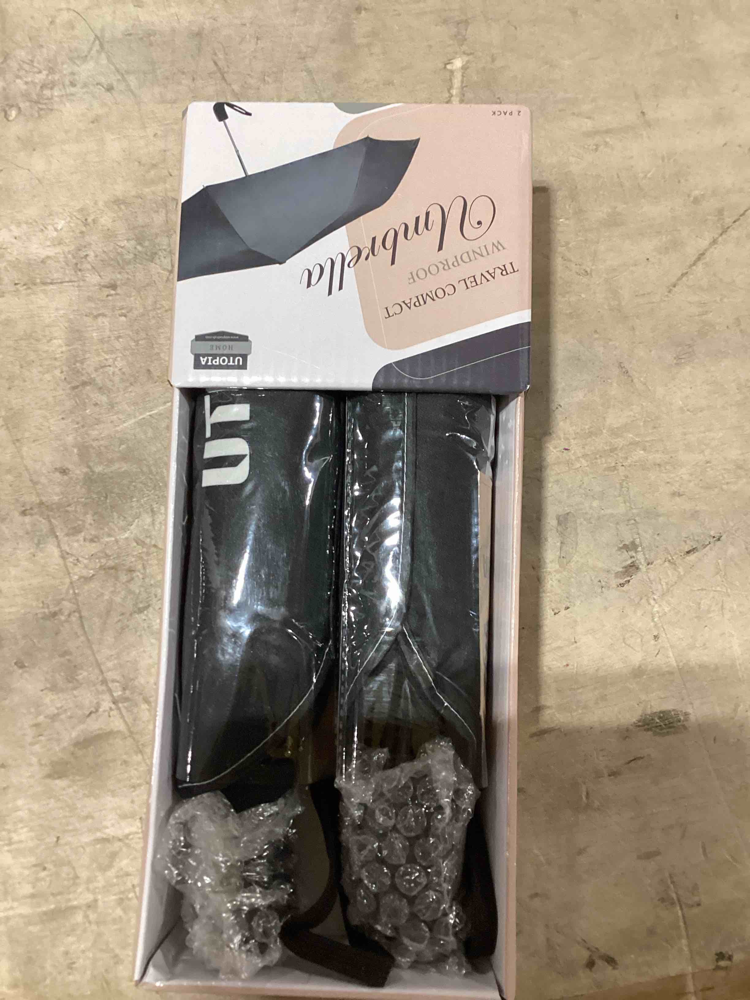 Condition photo showing New/Like New for TradMall 2 Pack Travel Umbrella, Double Vented Canopy Windproof Automatic Strong Compact Folding Umbrellas for Rain Women and Men