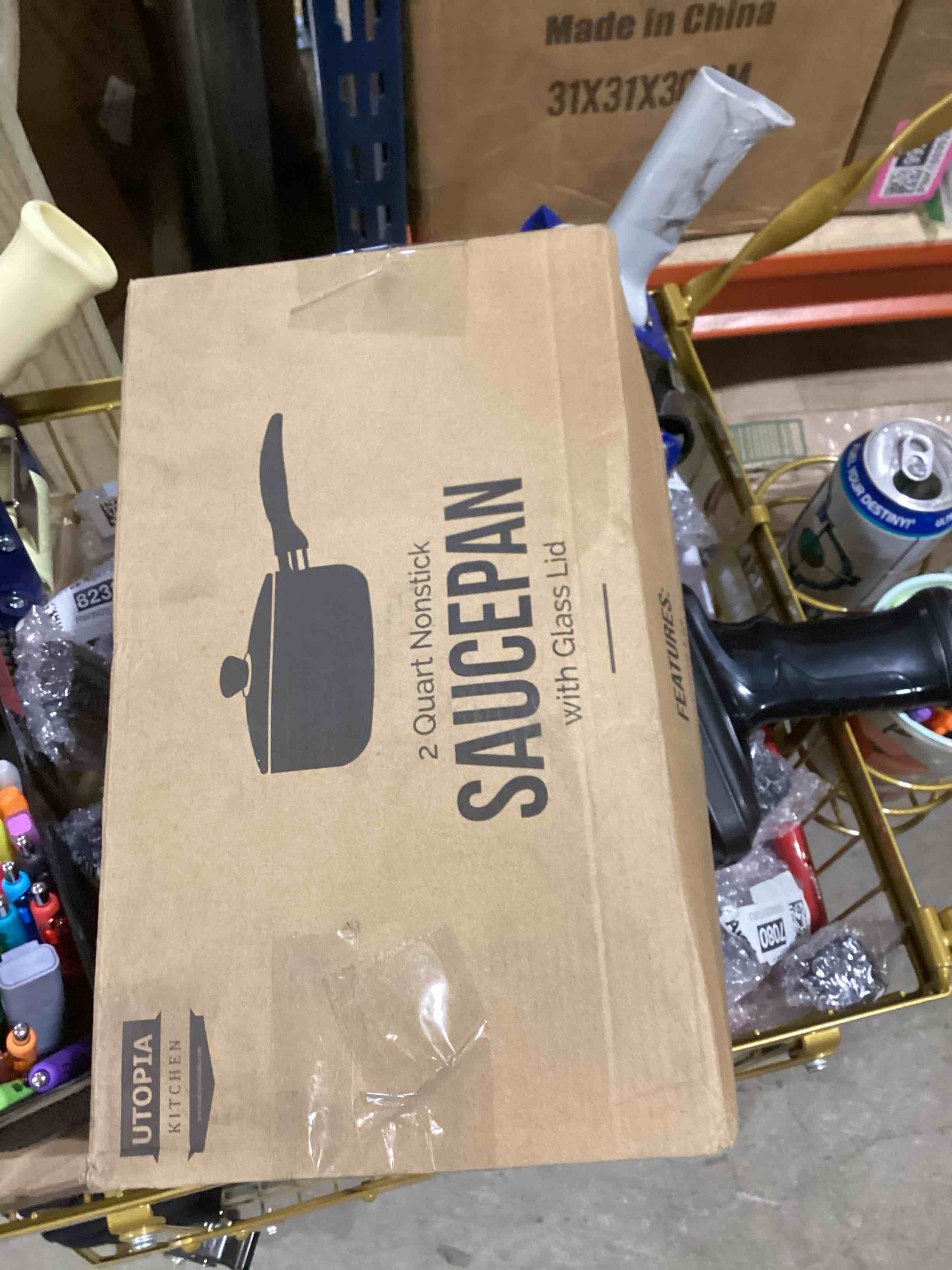 Utopia Kitchen 2 Quart Nonstick Saucepan with Glass Lid - Multipurpose Use for Home Kitchen or Restaurant (Grey-Black)