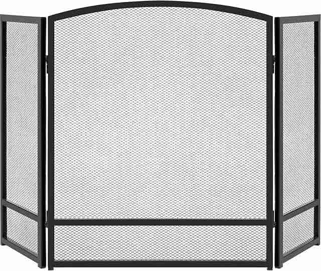 best choice products 47.5x27.25in 3-panel simple steel mesh fireplace screen, fire spark guard grate for living room home decor w/rustic worn finish - black