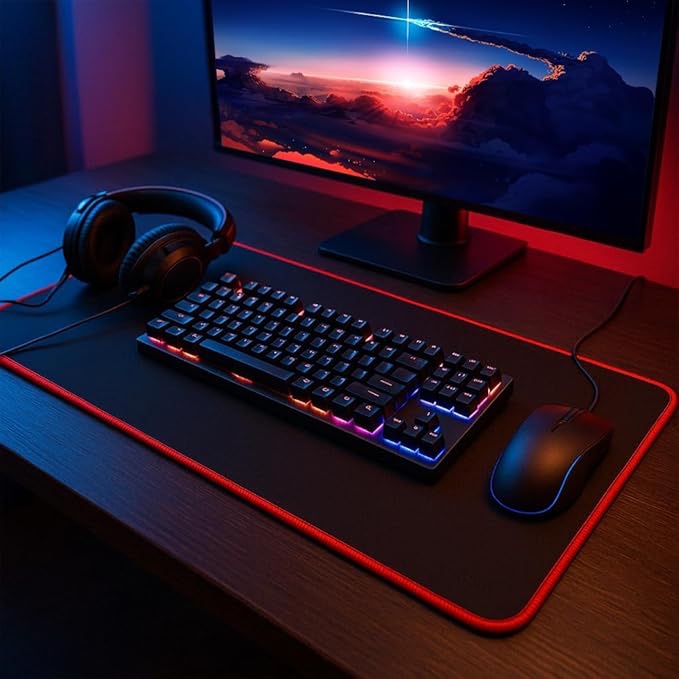Condition photo showing New/Like New for Large Gaming Mouse Pad Mat Red String Stitched Edge Non-Slip Rubber Base Washable Resilient for Office Home Computers Laptop Table Mouse Pads Mats Accessory