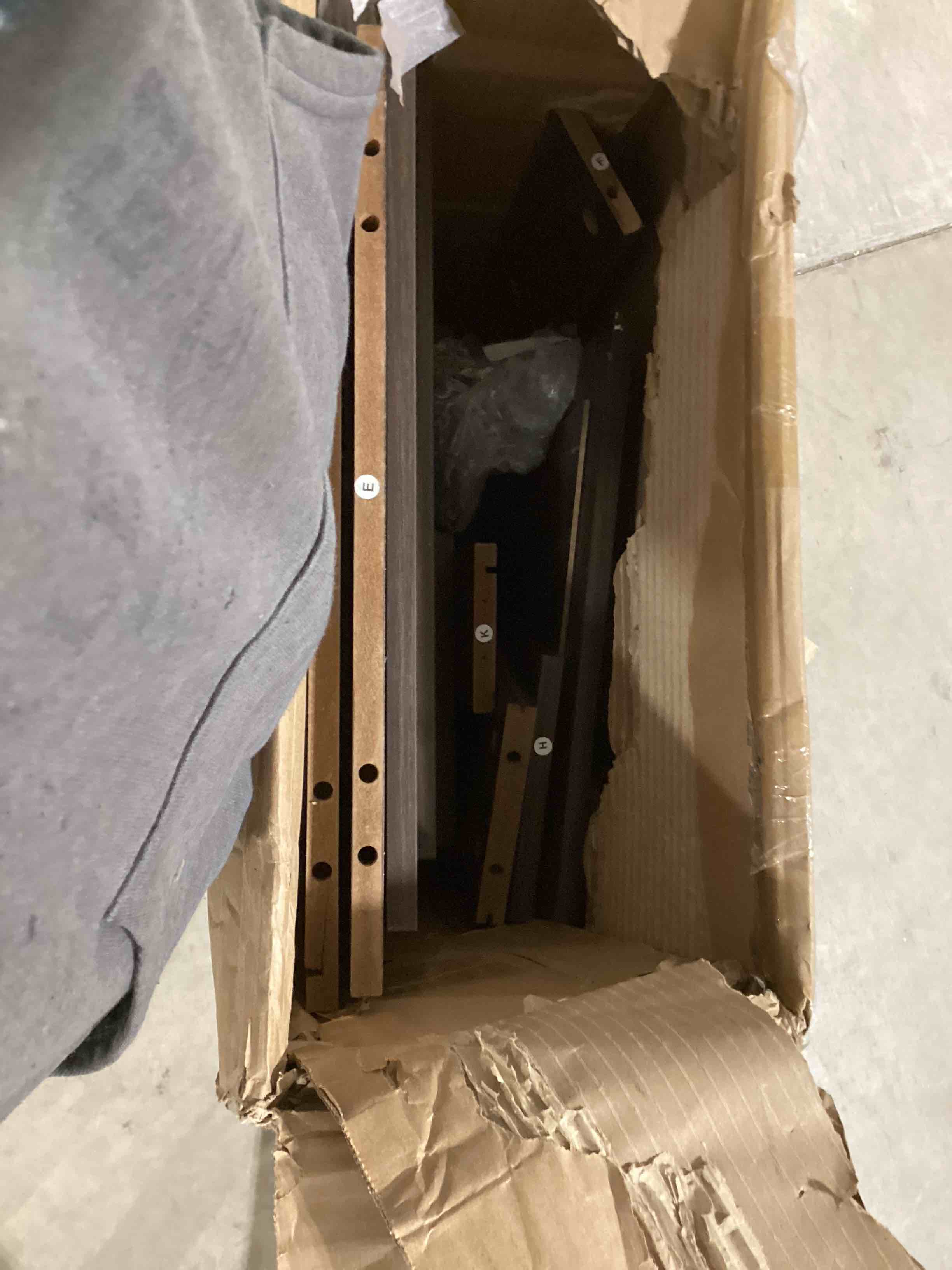 Condition photo showing As Is for Shintenchi Farmhouse Storage Cabinets with Doors and Shelves,Kitchen Barn Door Storage Cabinet with Drawers,Coffee Bar Cabinet Buffest Sideboard for Dining Living Room,Bathroom,Entryway,Dark Brown Dark Brown 28.3"L