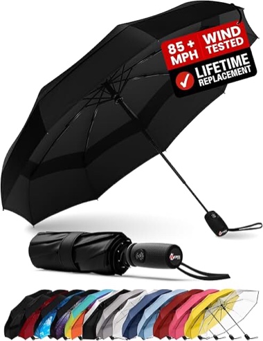 repel umbrella - windproof travel umbrellas for rain - engineered to withstand 85mph winds, <1lb - lightweight, durable, compact, waterproof, auto open close, fiberglass frame
