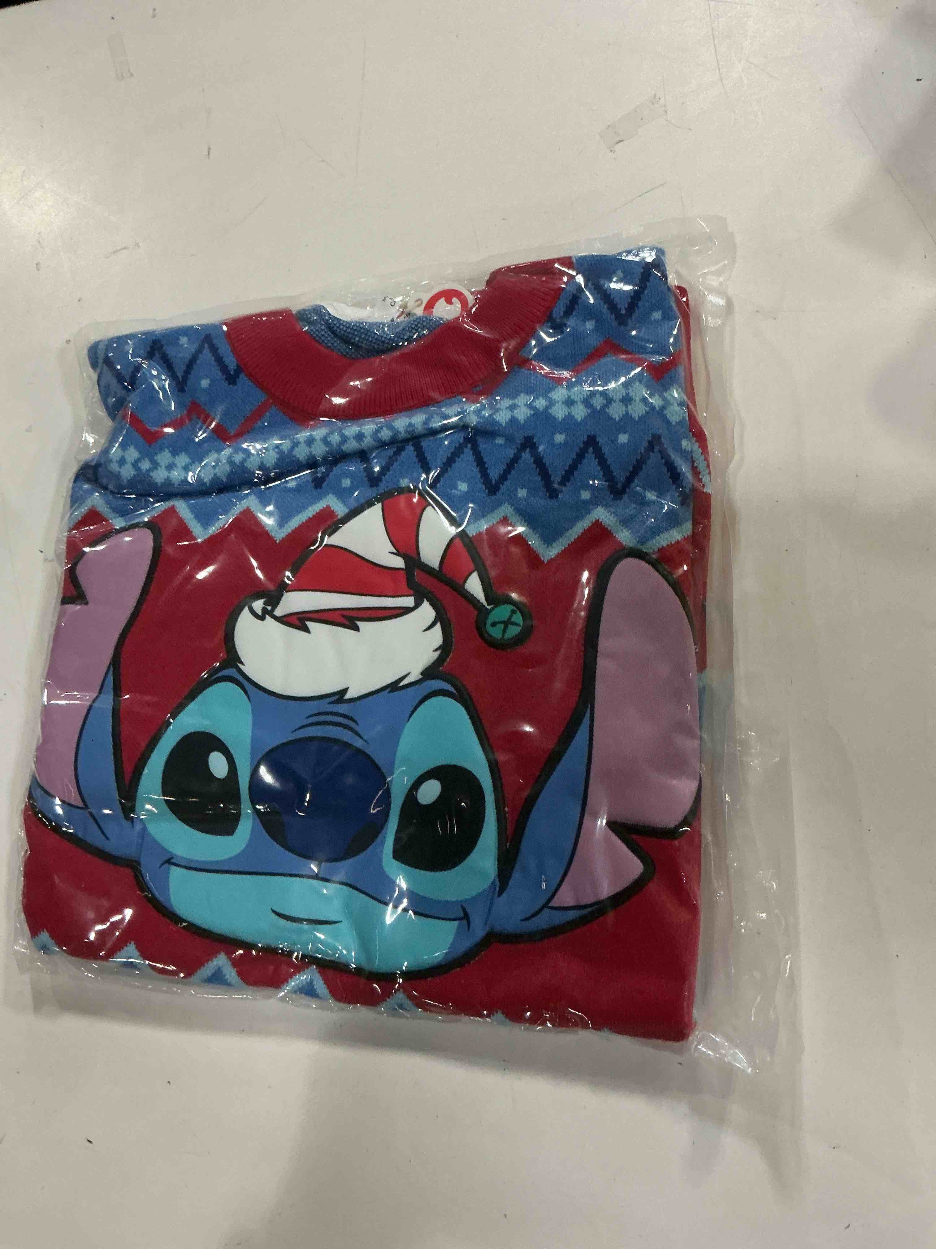 Condition photo showing New/Like New for Disney Stitch Christmas Family Matching Snow Sweater Funny Holiday Long Sleeve Crew Neck Pullover Tops Festival Party Sets Women Large Red