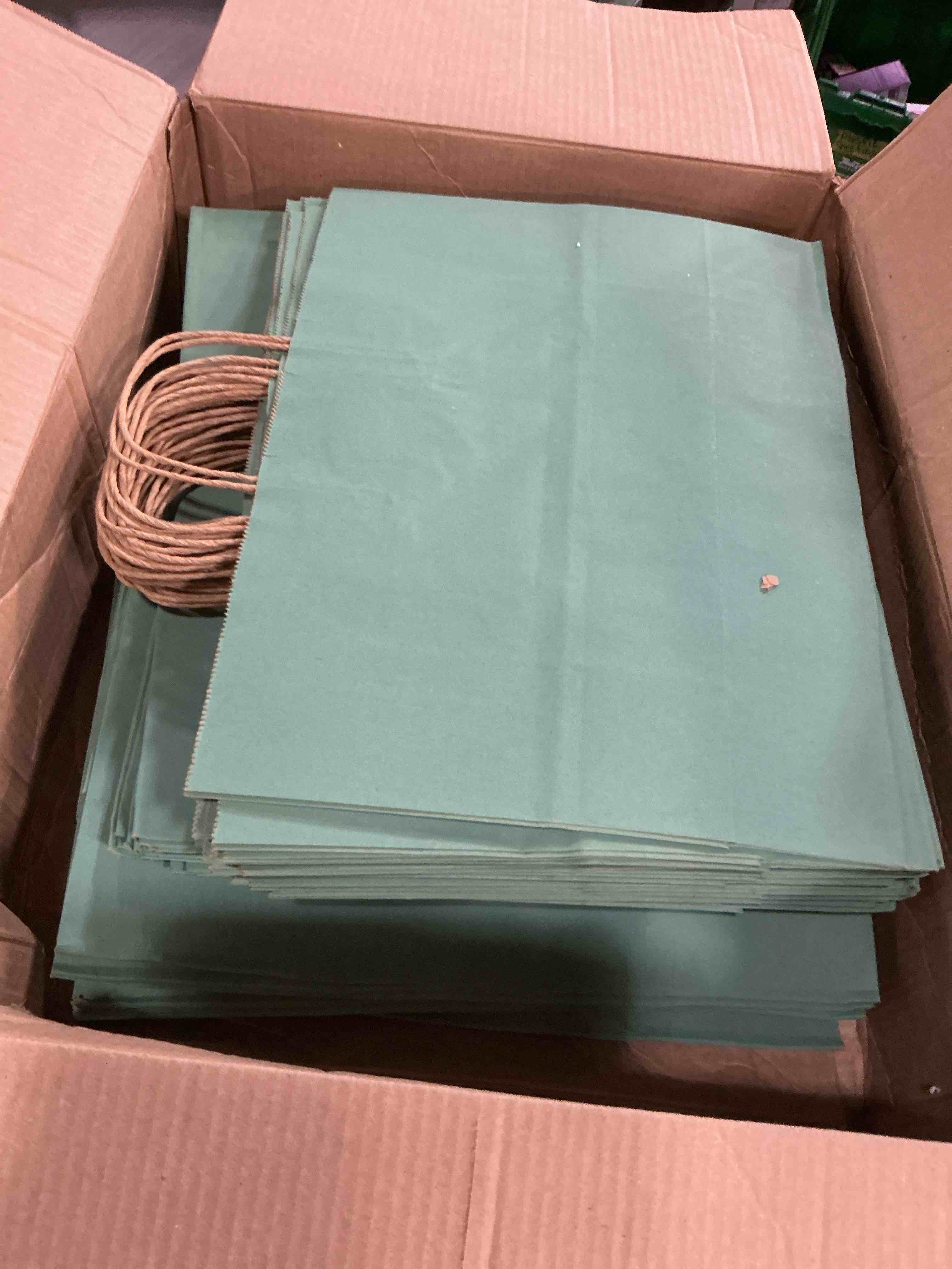 Condition photo showing Good Condition for Prime Line Packaging Green Gift Bags 100 Pack 16x6x12 Large Kraft Paper Tote Bags with Handles for Christmas Holidays, Birthdays, Weddings, Retail Boutiques & Bulk Shopping 100 16x6x12 Inch
