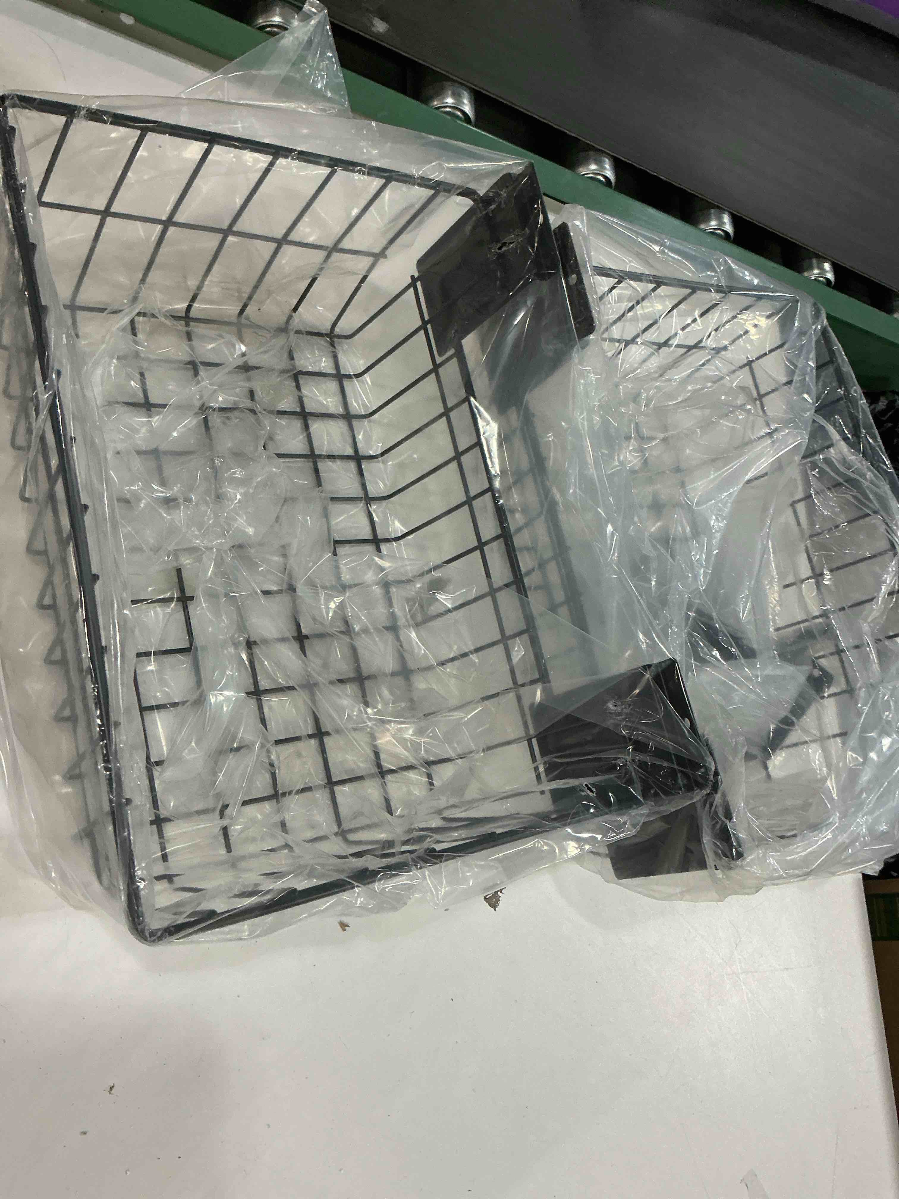 Condition photo showing New/Like New for Slatwall Baskets 15 Inch, Large Slatwall Wire Baskets, Heavy-Duty Slat Wall Hanging Bins for Garage, Shops, Rooms, 2 Pack