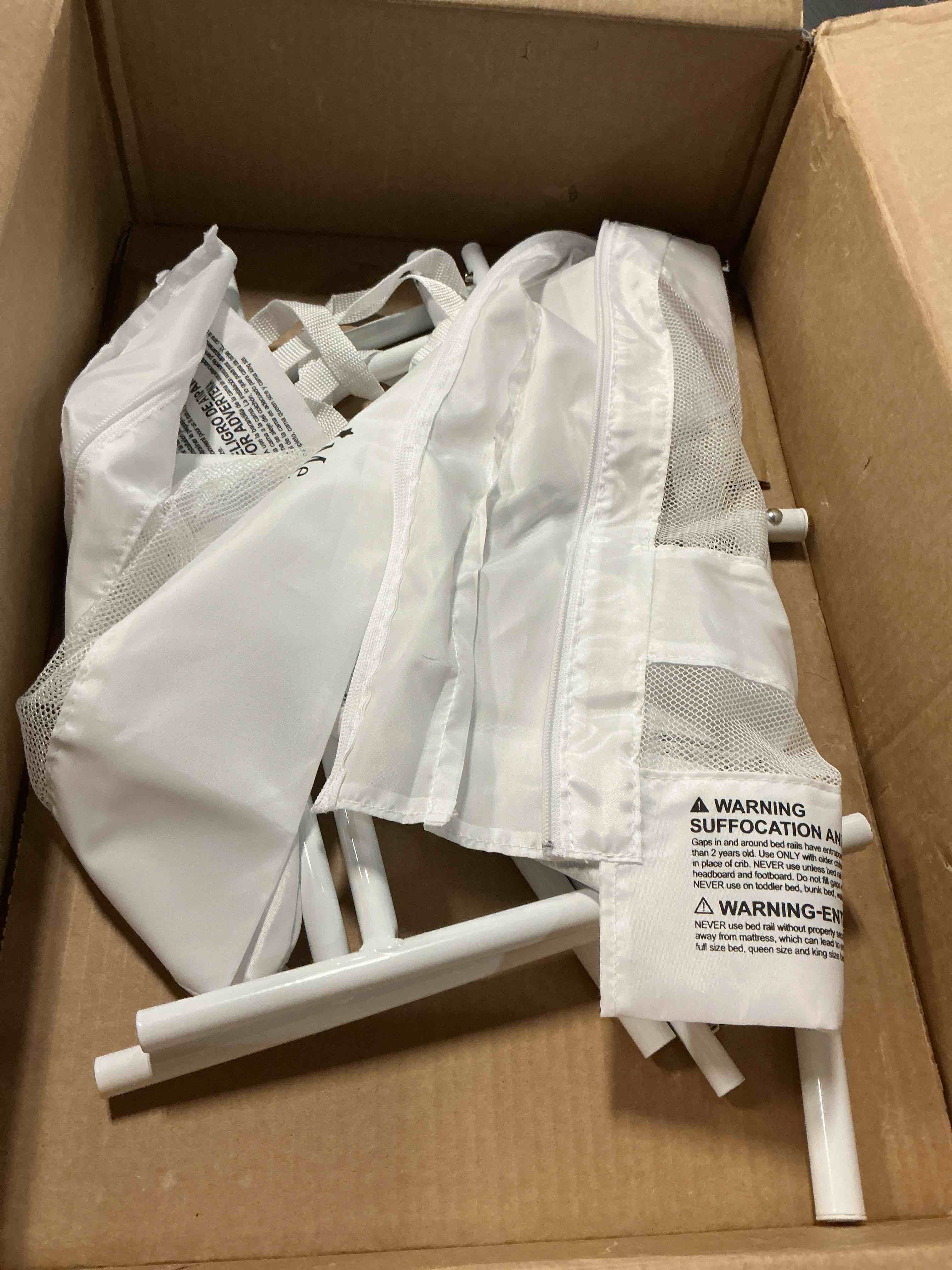 Condition photo showing As Is for Dream On Me Lightweight Mesh Security Adjustable Bed Rail for Toddler, Breathable Mesh Fabric, Suitable for All Types Of Beds, Reinforced Anchor System Bed Guard Rail, White