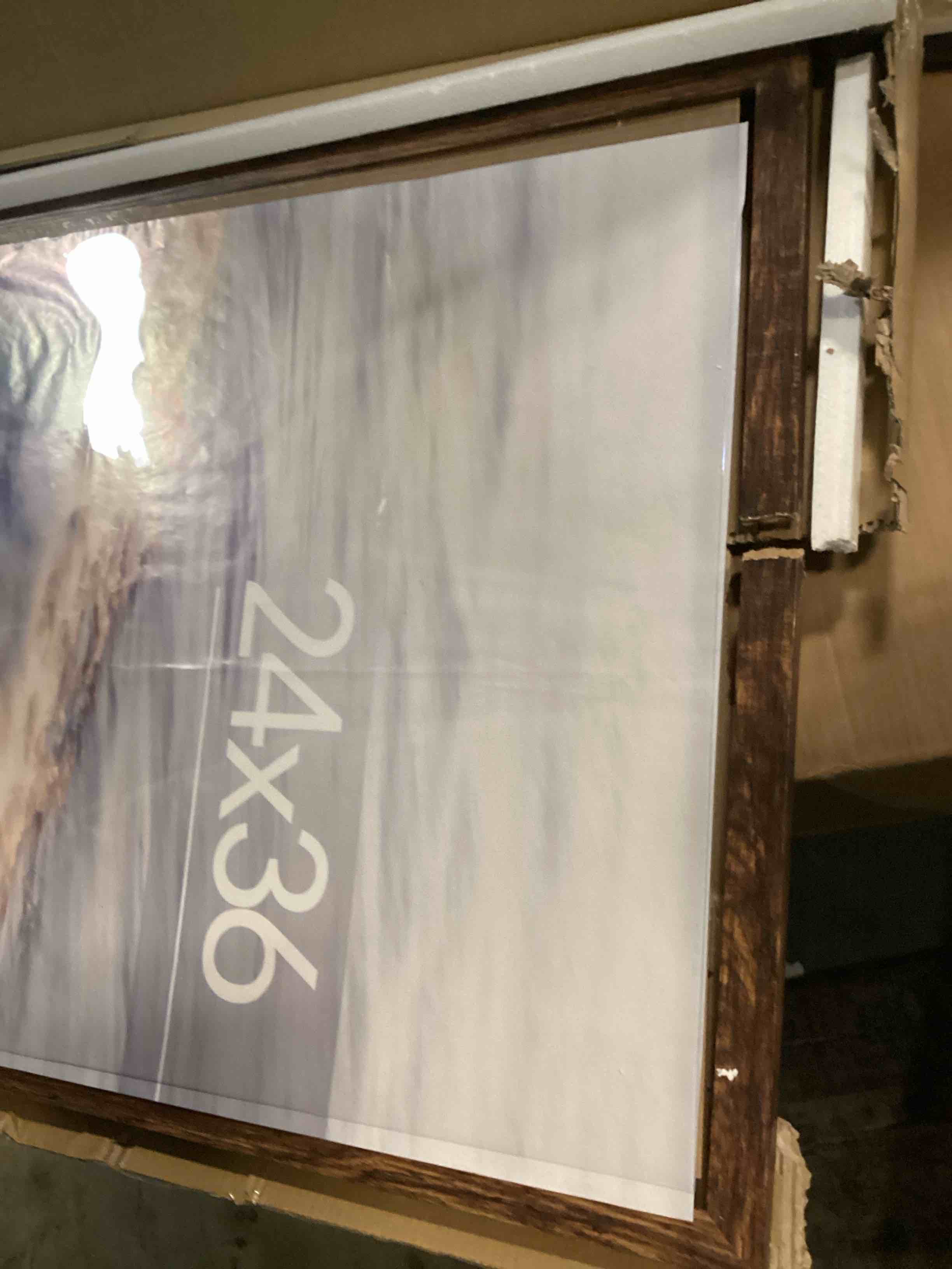 Condition photo showing As Is for 24x36 Poster Frame Brown, Poster Frames 24 x 36 inches or 24x36 Picture Frames with HD Plexiglass Durable and Scratch-proof for Horizontal or Vertical Wall Mounting, 1 Pack