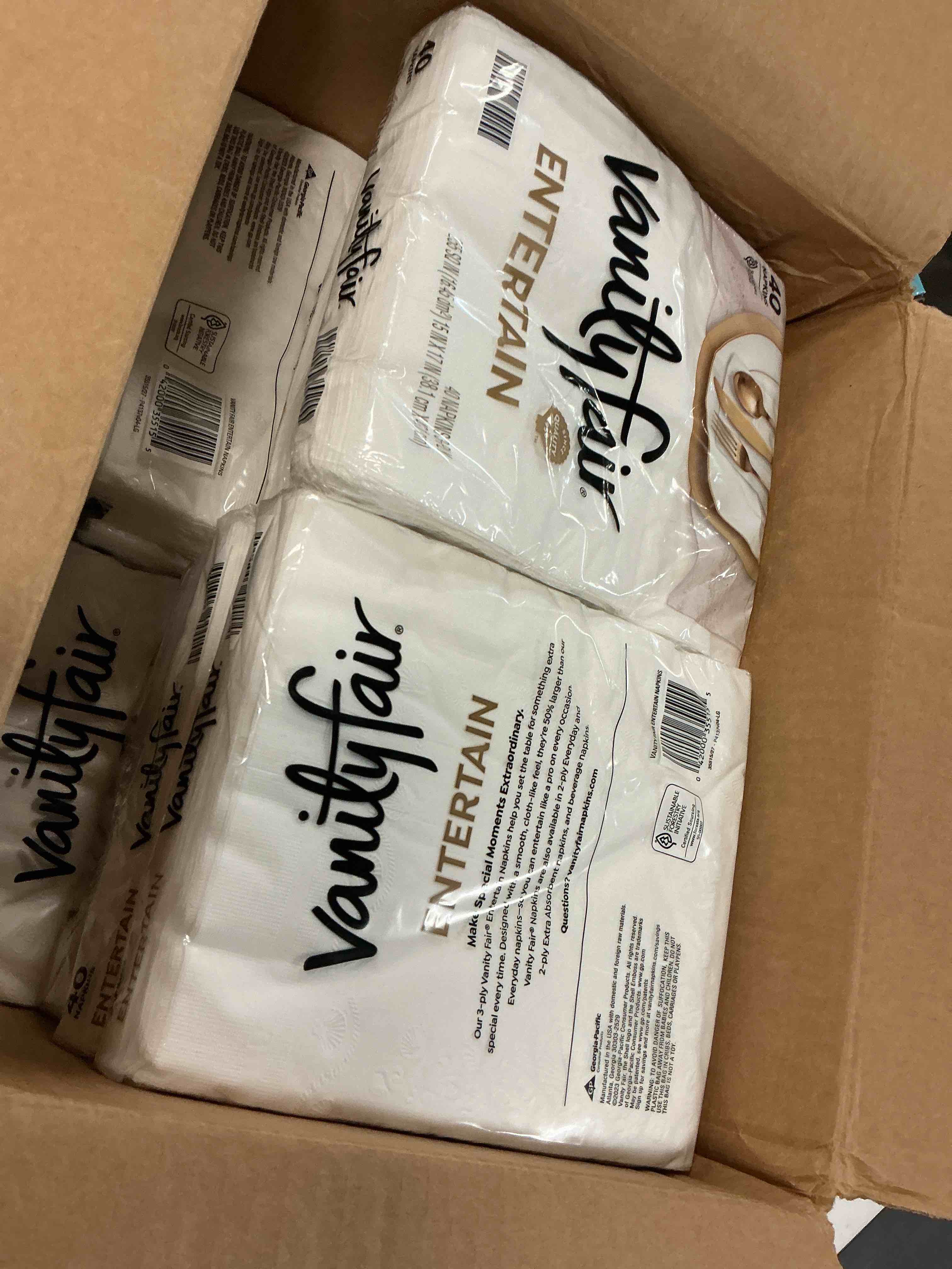 Condition photo showing Good Condition for Vanity Fair Entertain Paper Napkins, 960 3-Ply Disposable Napkins, Dinner Size (8 packs of 40 Napkins)
