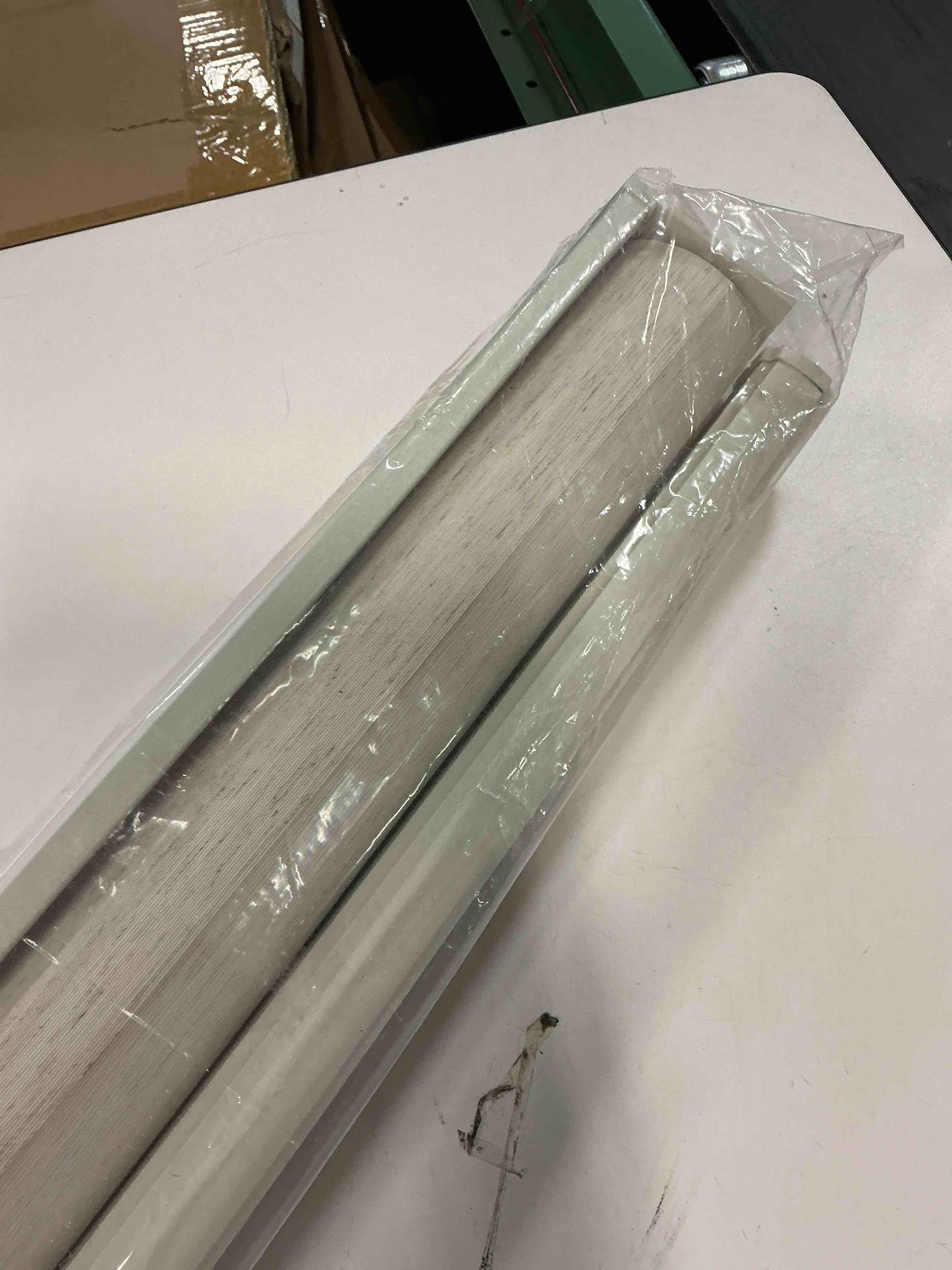 Condition photo showing As Is for Joydeco Linen Zebra Blinds for Windows, Cordless Privacy Light Filtering Dual Layer Window Shades, Free-Stop Roller Blinds for Home, 23” W x 64” H