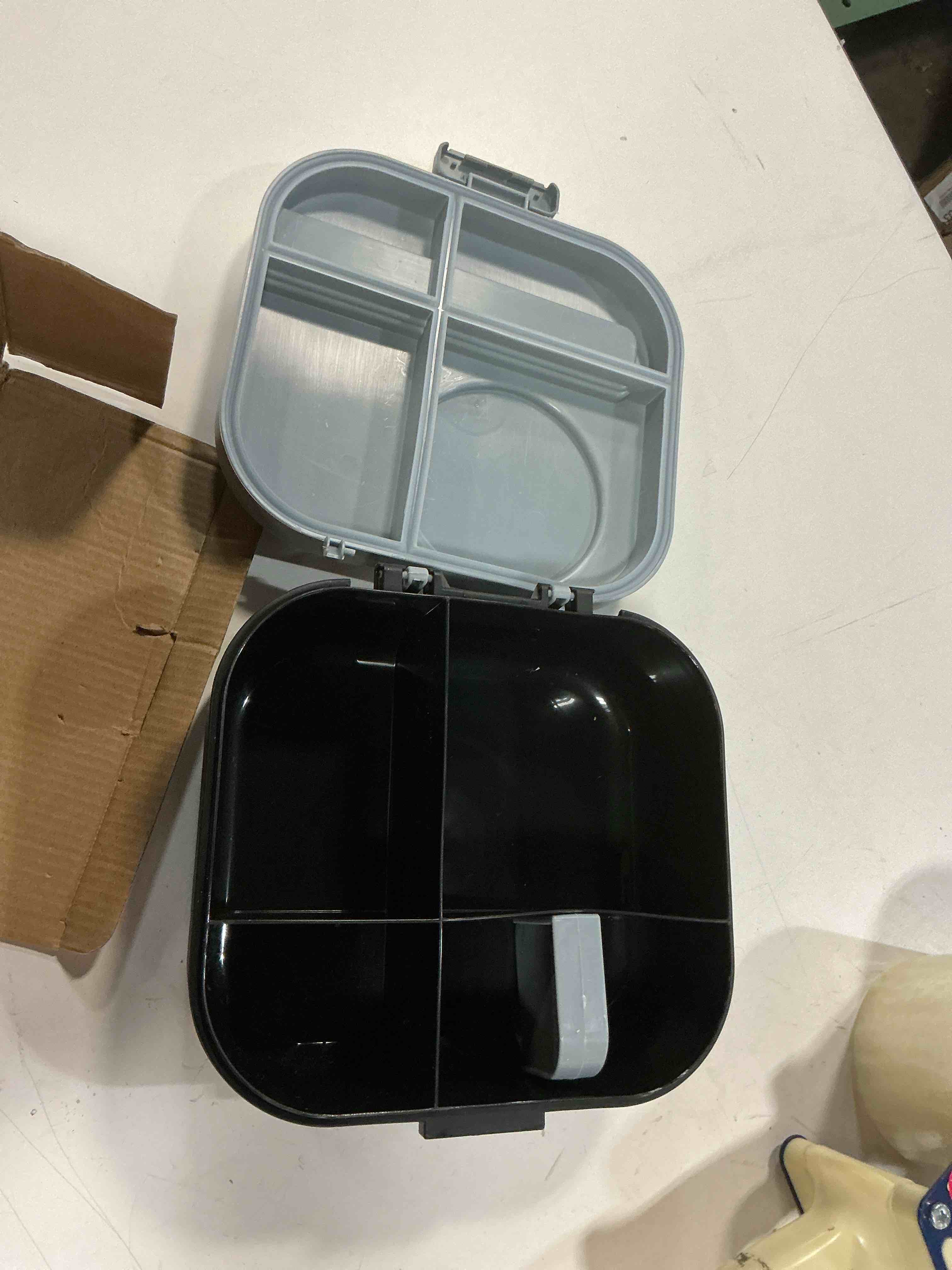 Condition photo showing As Is for Bento Lunch Box for Kids with 12oz Soup Thermo,4 Compartments Lunch Box Containers Kids, Includes Foldable Spoon &Sauce Jar, BPA Free&Leak proof,Insulated Food Jar for Travel,School,Picnic Black