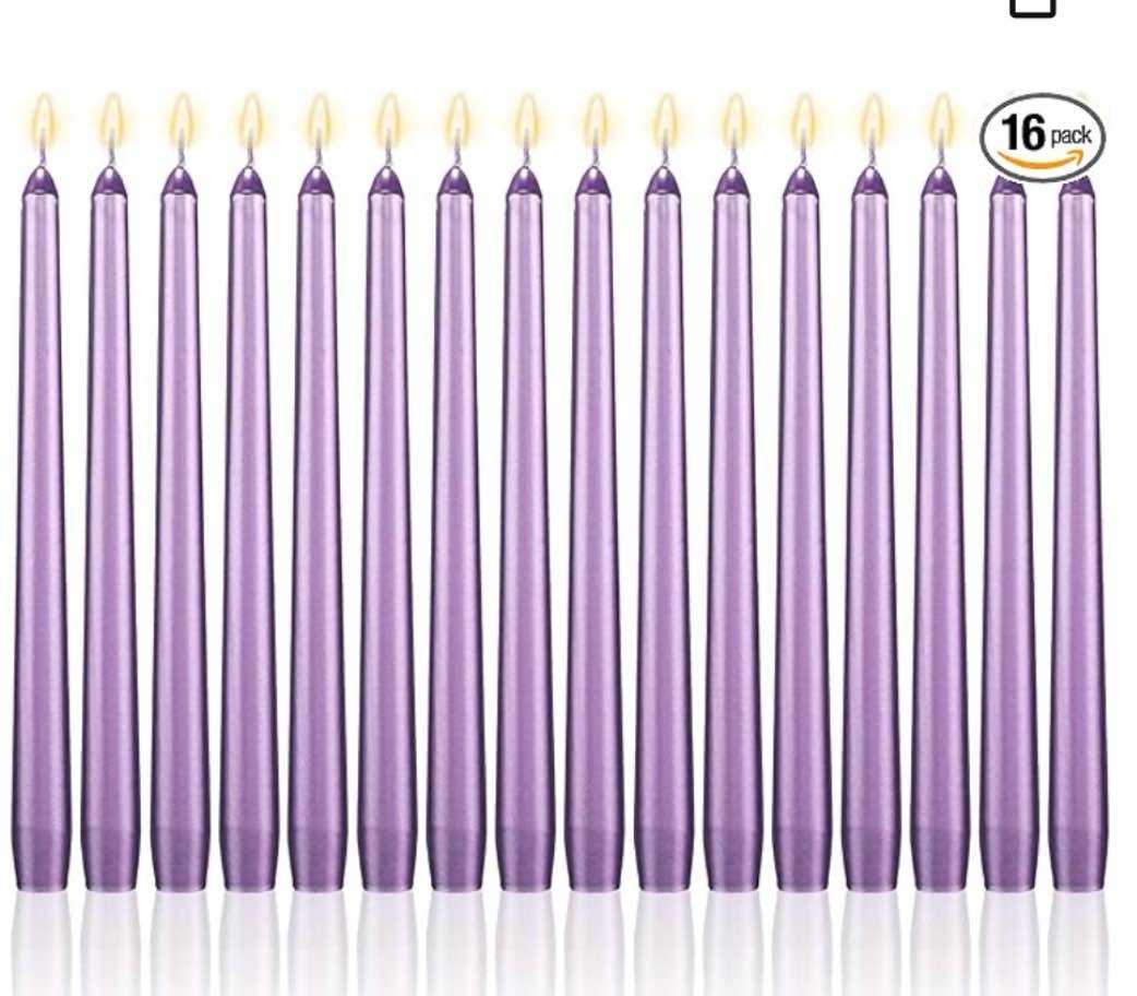 bolsius rustic purple household candles – set of 16 unscented clean burning smokeless 10.5 inch table candlestick decorations - special for dinner wedding-party- birthday- spa-church,