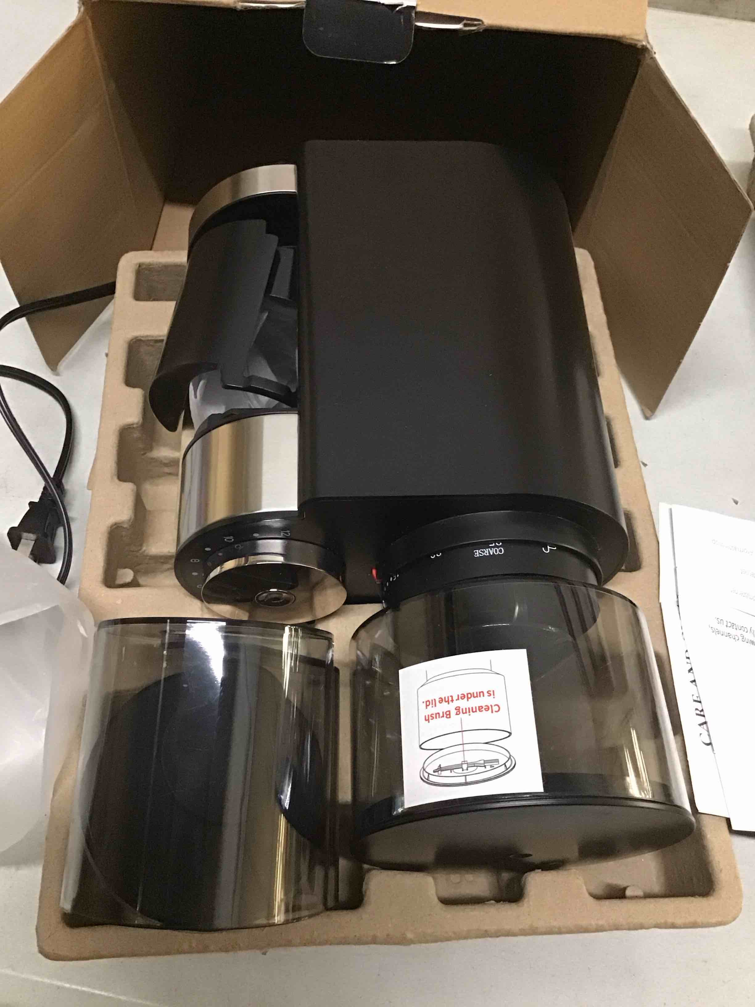Condition photo showing Good Condition for Aromaster Coffee Grinder, Coffee Bean Grinder with 25 Grind Setting, 2-12 Cups Timer, Conical Coffee Grinders for Home Use, Cleaning Brush, 3-Ears Portafilter Holder