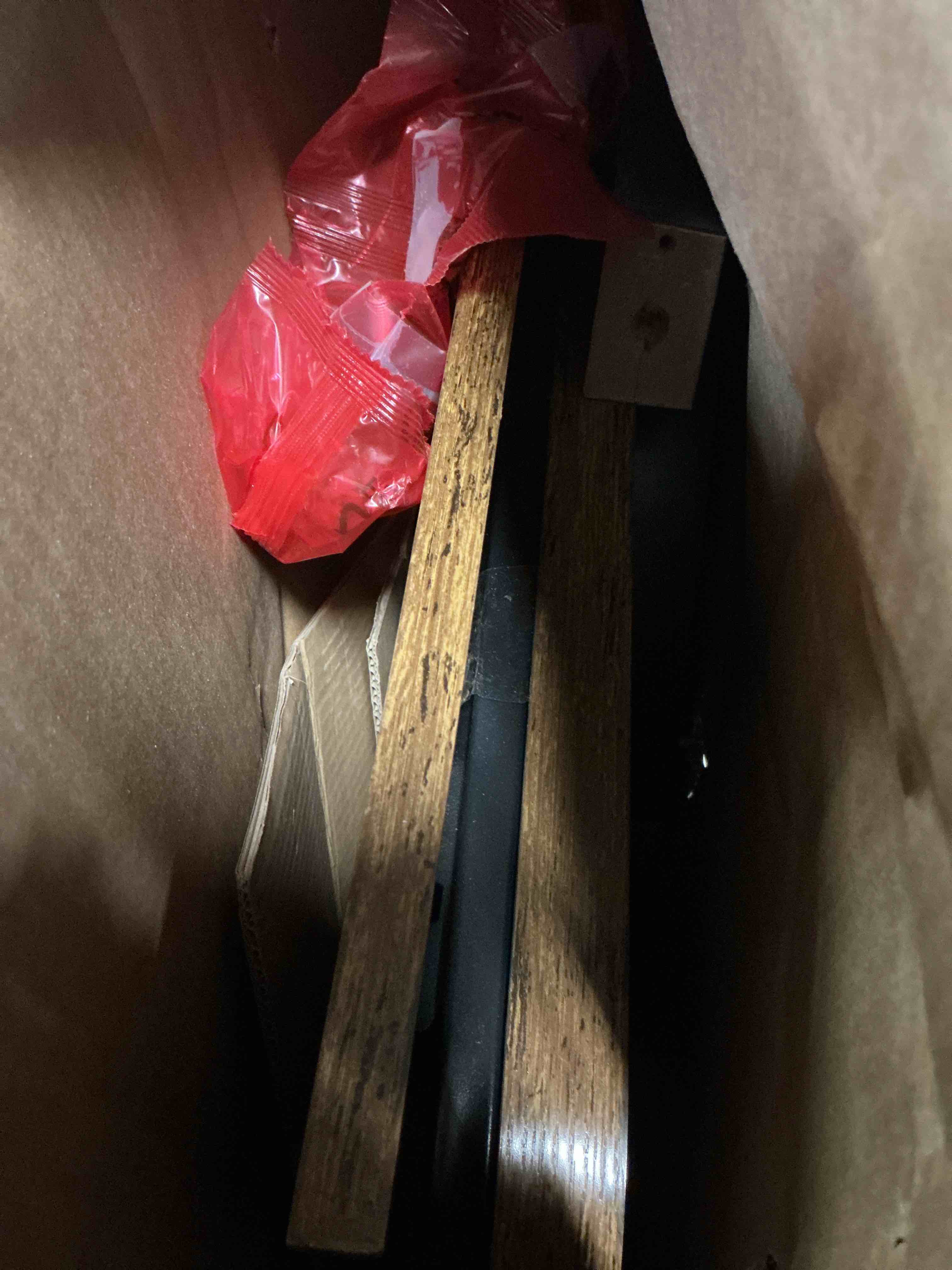 Condition photo showing As Is for LITTLE TREE Industrial Entryway Console Table, Compact Foyer Hallway Accent Table for Small Space Brown