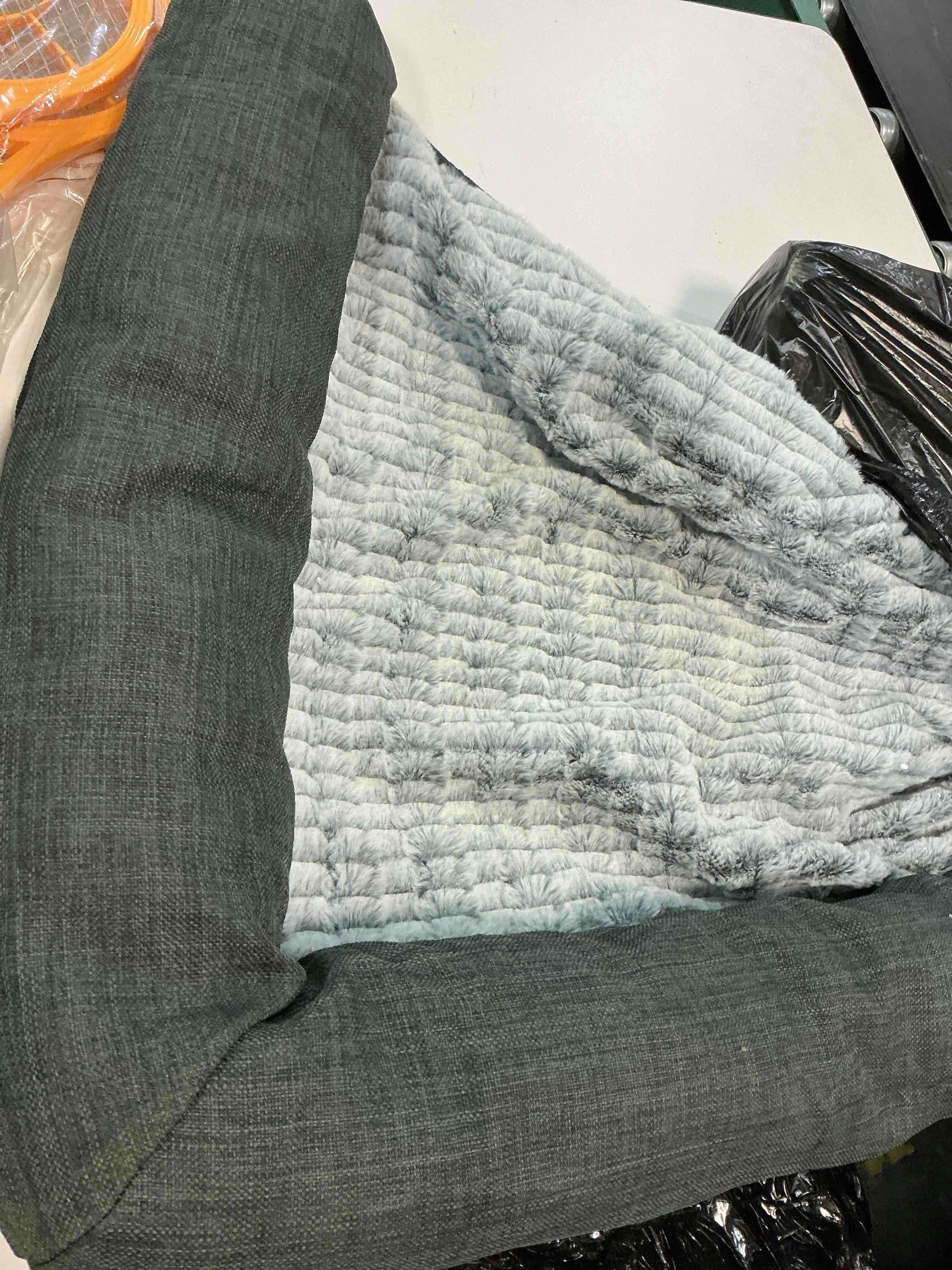 Condition photo showing Good Condition for (only cover)Furhaven Orthopedic Dog Bed for Large Dogs w/ Removable Bolsters & Washable Cover, For Dogs Up to 95 lbs - Luxe Faux Fur & Performance Linen Sofa - Charcoal, Jumbo/XL Jumbo Charcoal