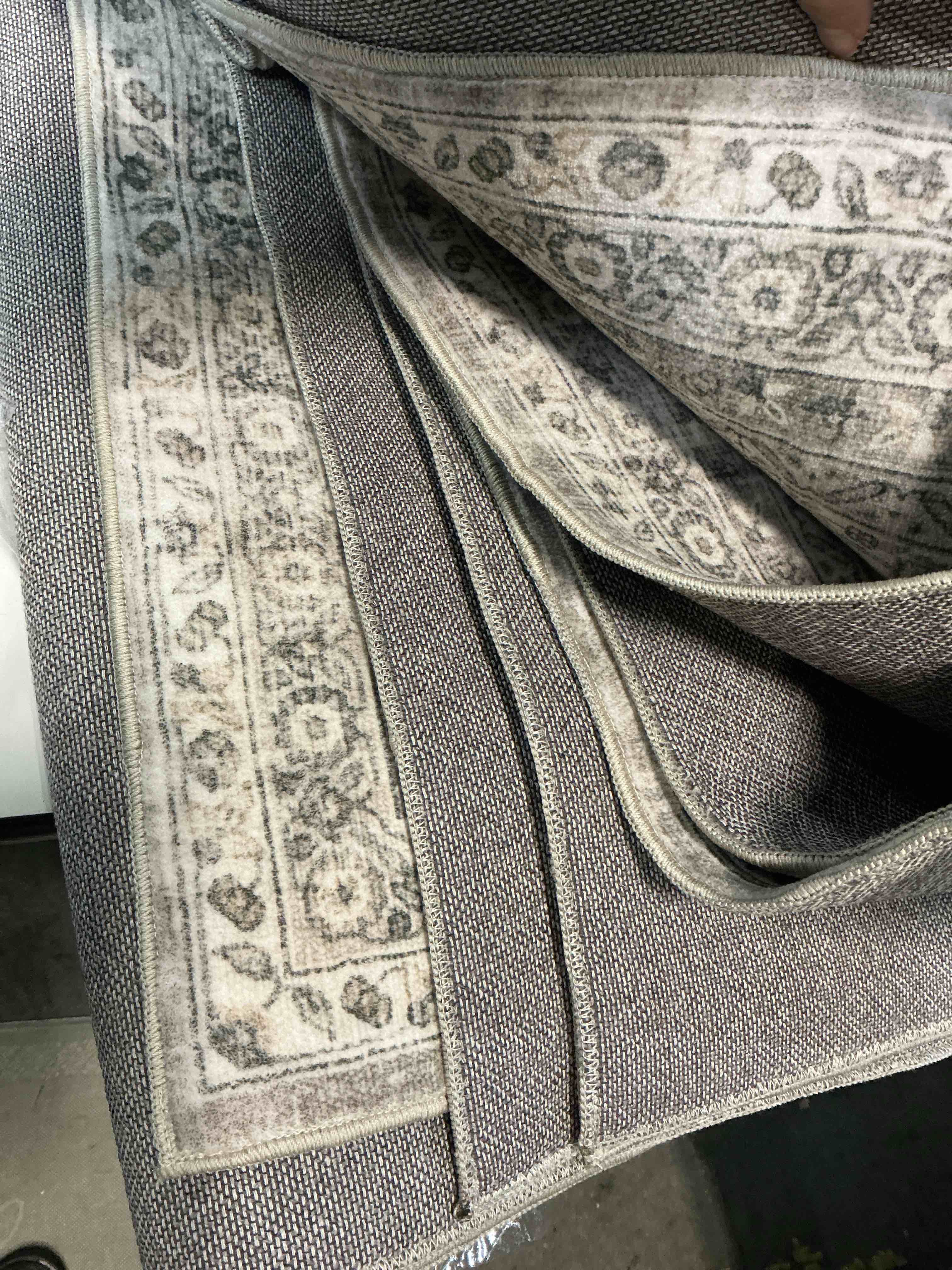 Condition photo showing Good Condition for Washable Area Rugs for Living Room: 8x10 Bedroom Area Rug Boho Vintage Rugs Stain Resistant Non Slip Low Pile Soft Lightweight Carpet for Kitchen Dining Room Farmhouse Nursery Kids Room 8' x 10' (Rectangular) Brown Grey Cream