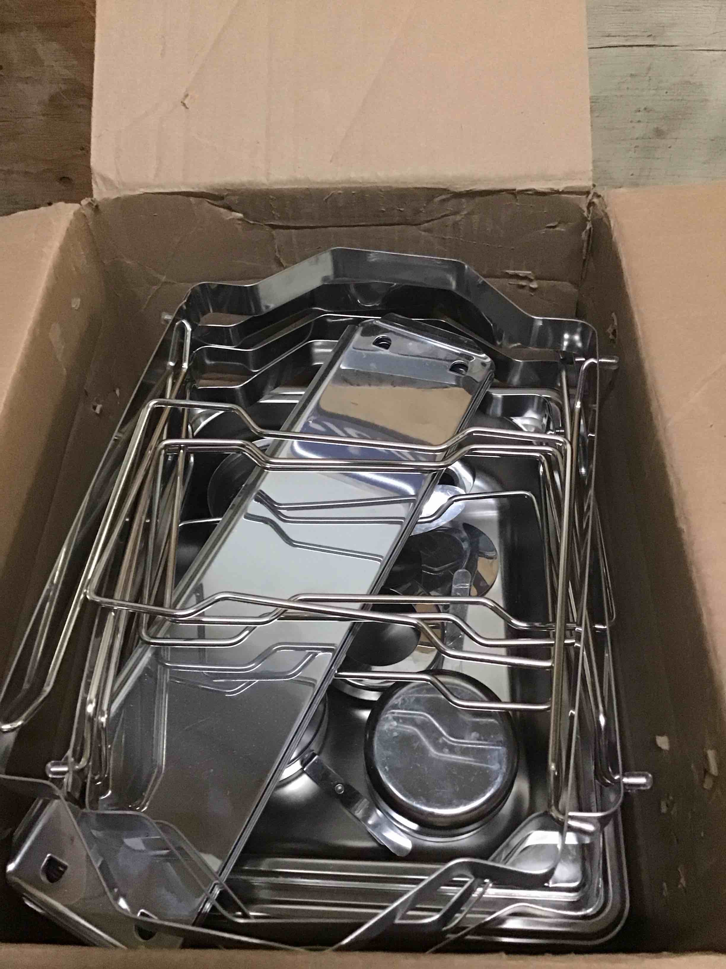 Condition photo showing As Is for Chafing Dishes for Buffet 9Qt 4 Pack [Multi-Size Food Pans] Stainless Steel Chafing Dishes [Sturdy and Durable] Chafing Dish Buffet Set for Weddings & Parties & Festival, Silver Silver 4