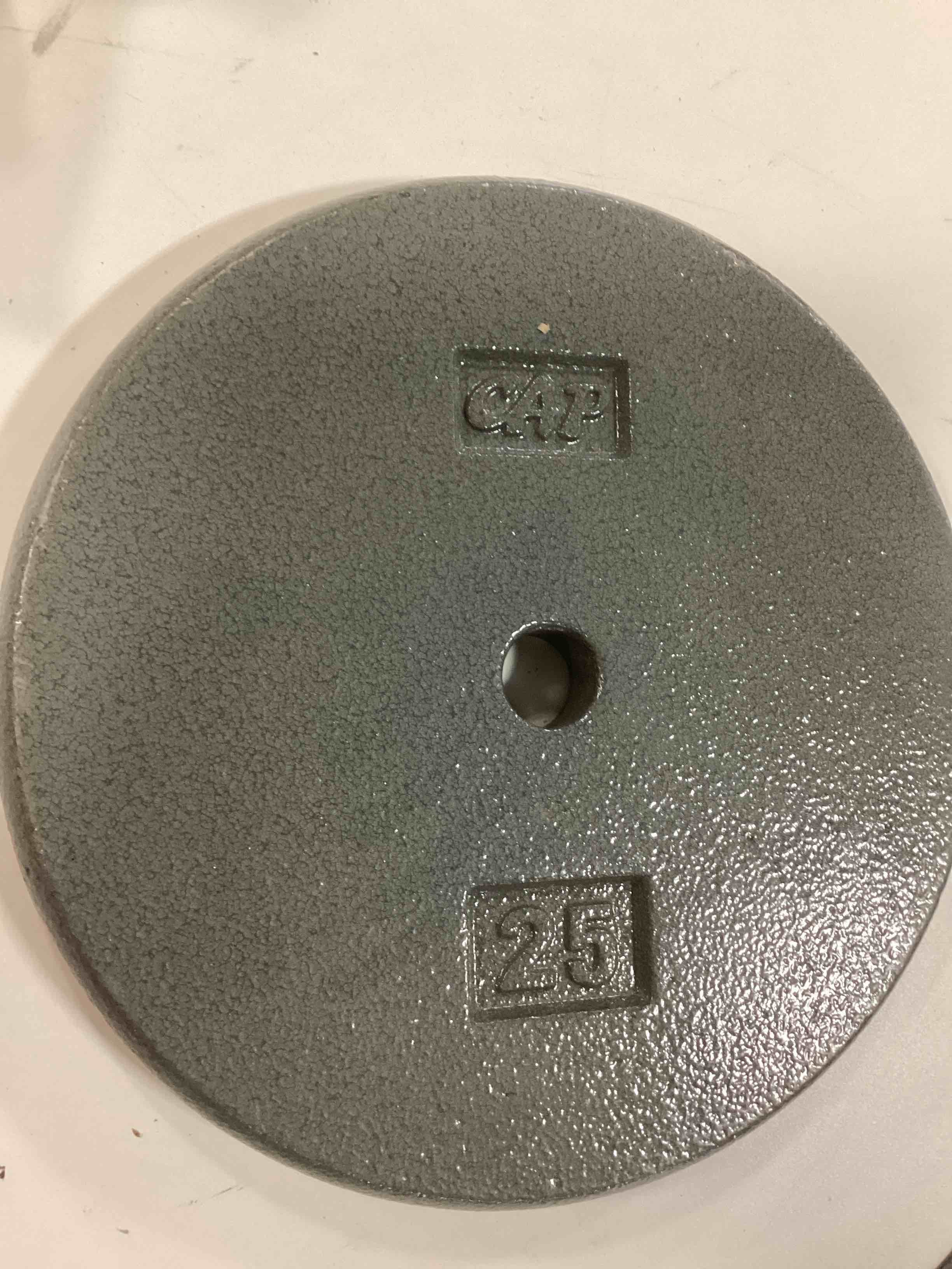Condition photo showing New/Like New for CAP Barbell Standard 1-Inch Cast Iron Weight Plates - Singles & Sets | 1.25-50 lbs | Multiple Options Gray 25 lb - 1 piece 