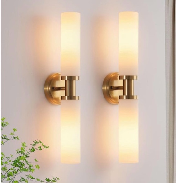 wall sconces set of two,brass gold bathroom sconces wall lighting with white glass, modern sconces wall decor set of 2 wall light fixtures for bathroom mirror living room hallway bedroom wall lamp