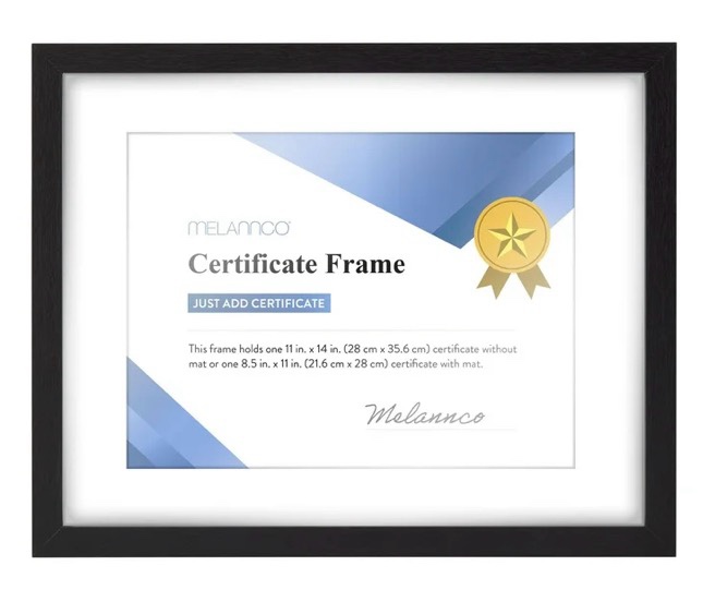 MelanncoS2 11X14 MDF DOCUMENT FRAME- BLACK