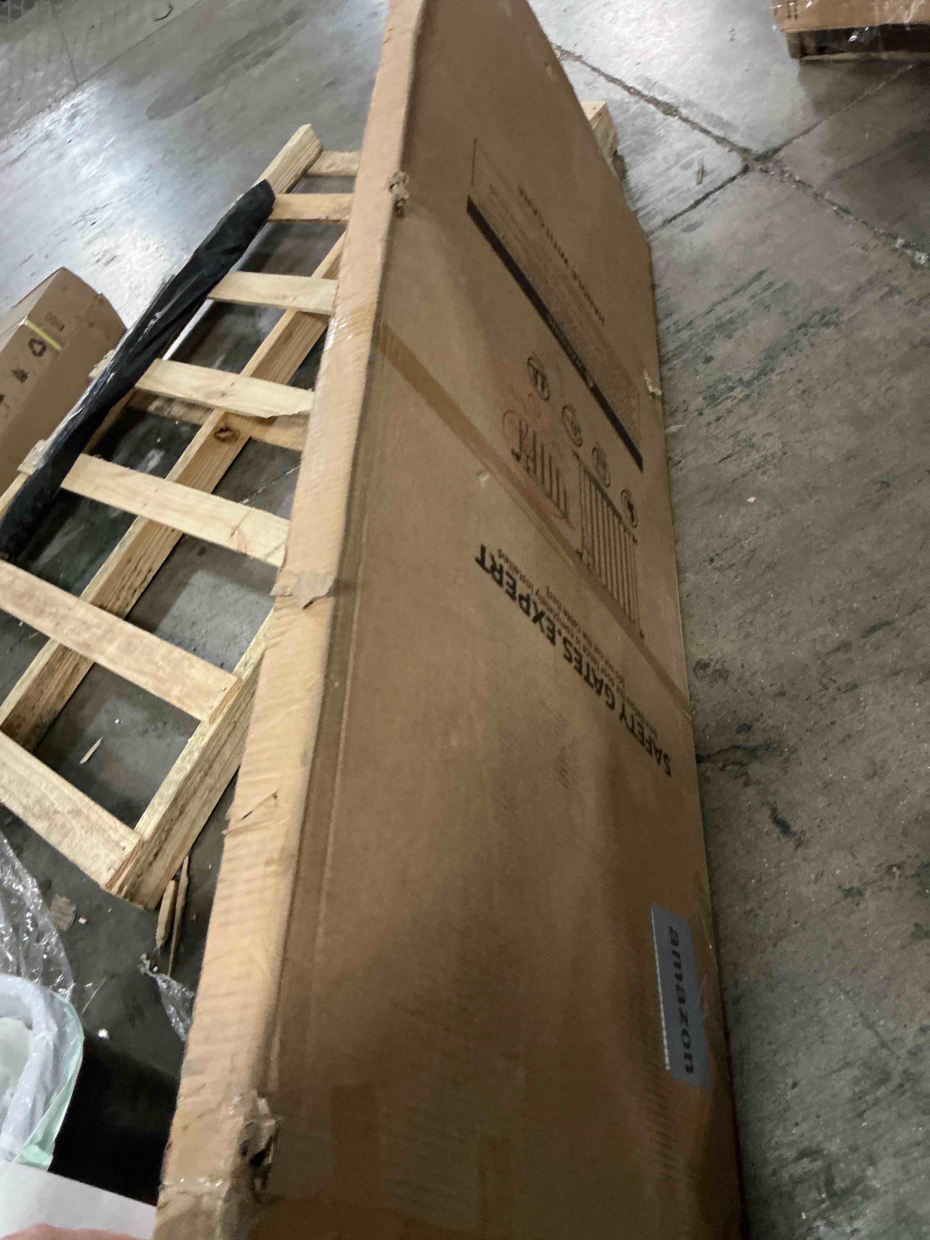 Condition photo showing As Is for 71 Inch Extra Tall Pet Gate for Cats, 29.5-43" Adjustable Wide Dog Gates, Pressure Mounted Walk Through Tall Cat Gate for Doorways,Hallway,Stairs,House?Black? Black 71 Inch