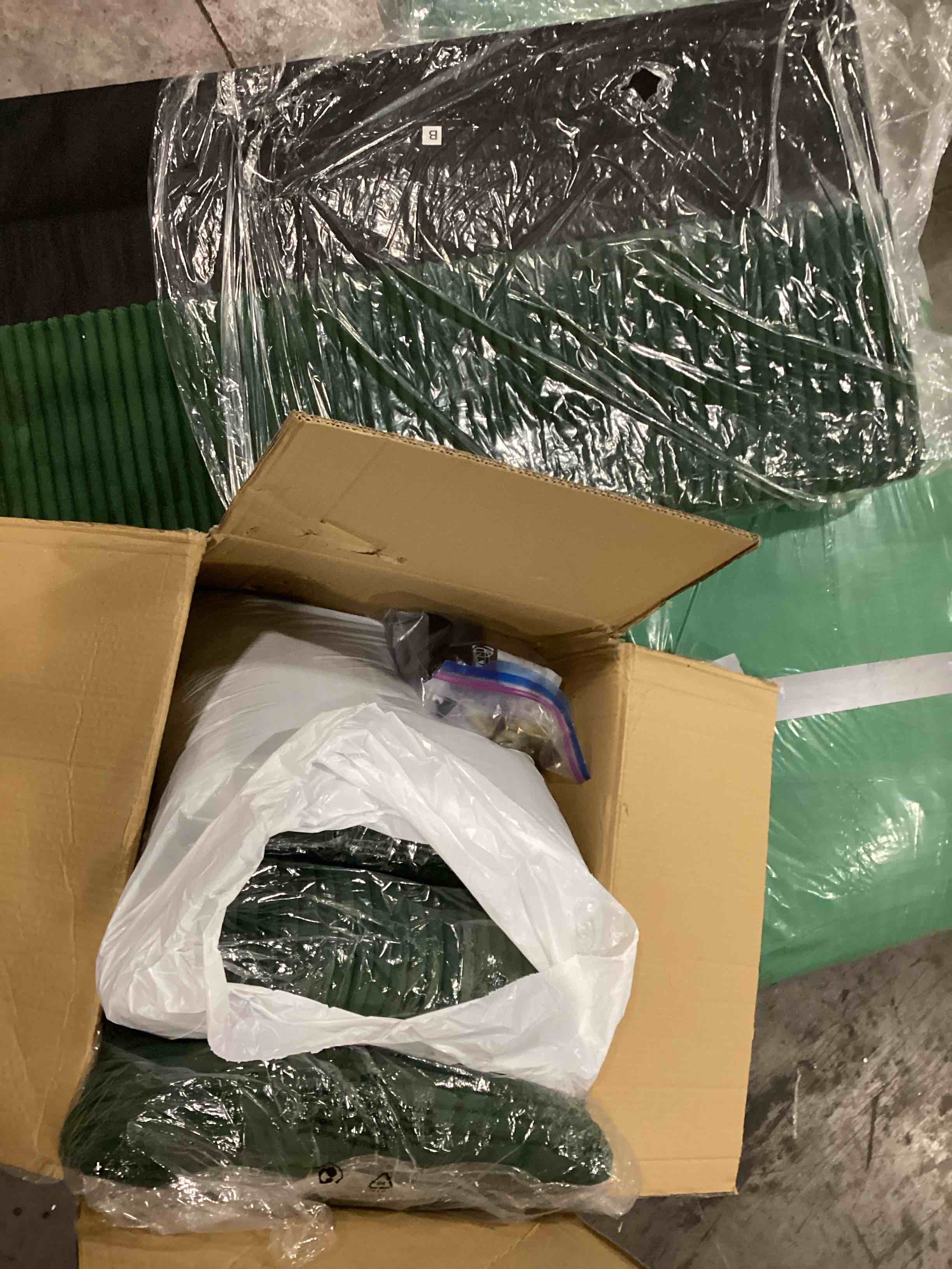 Condition photo showing As Is for (incomplete,missing pcs)KEIKI 50\" W Corduroy Oversized Recliner Single Sofa Couch with Deep Seat,3 Pillows,USB Charging,Cup Holder and Pocket for Bedroom Emerald(incomplete)